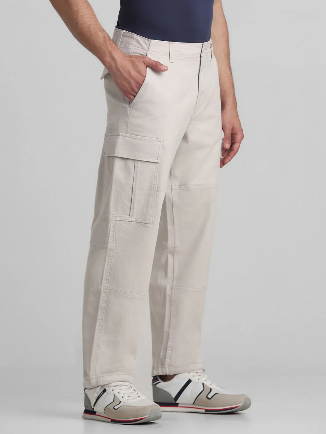 Cream Mid Rise Cargo Pants - Image 2