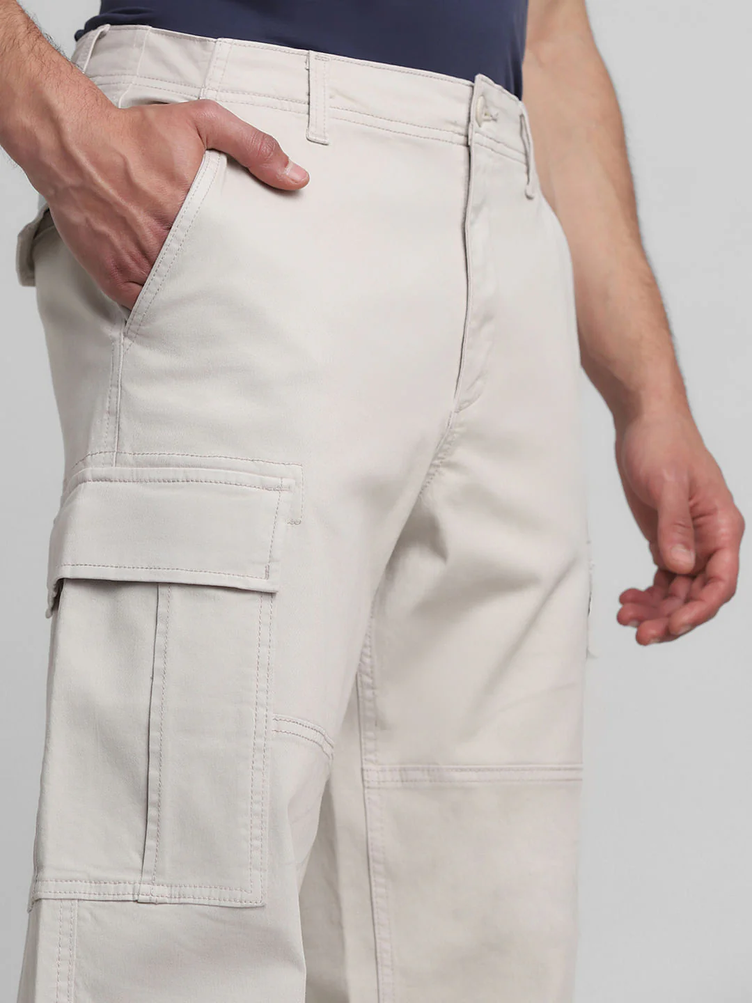 Cream Mid Rise Cargo Pants - Image 4