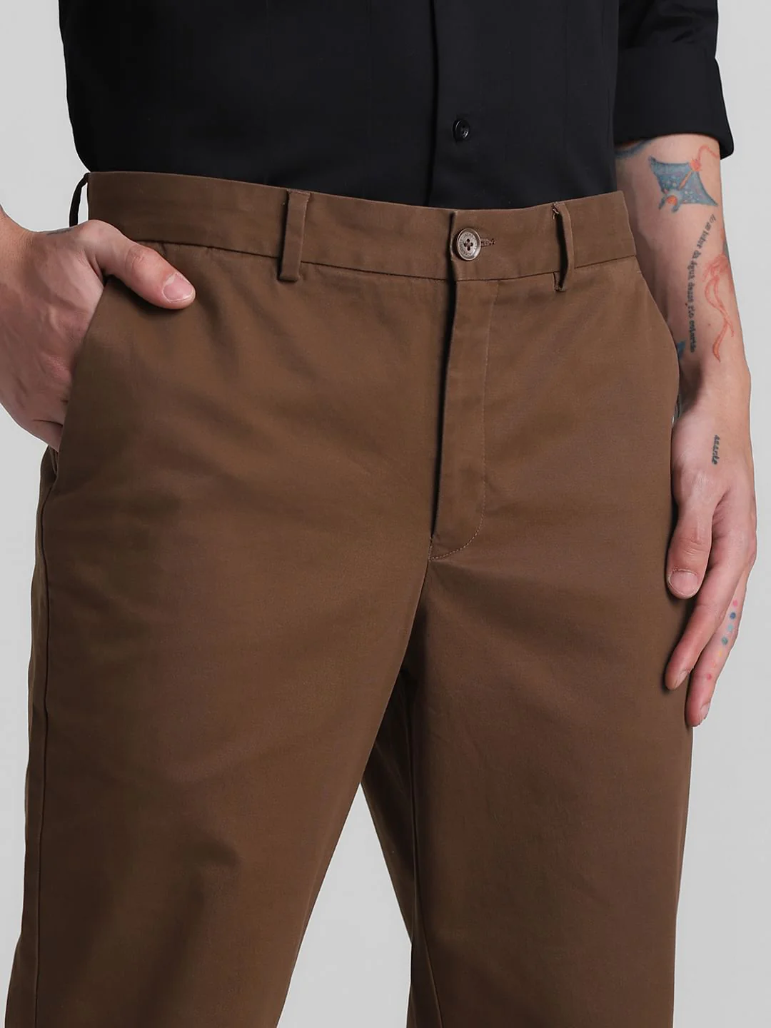 Brown Mid Rise Slim Fit Pants - Image 4