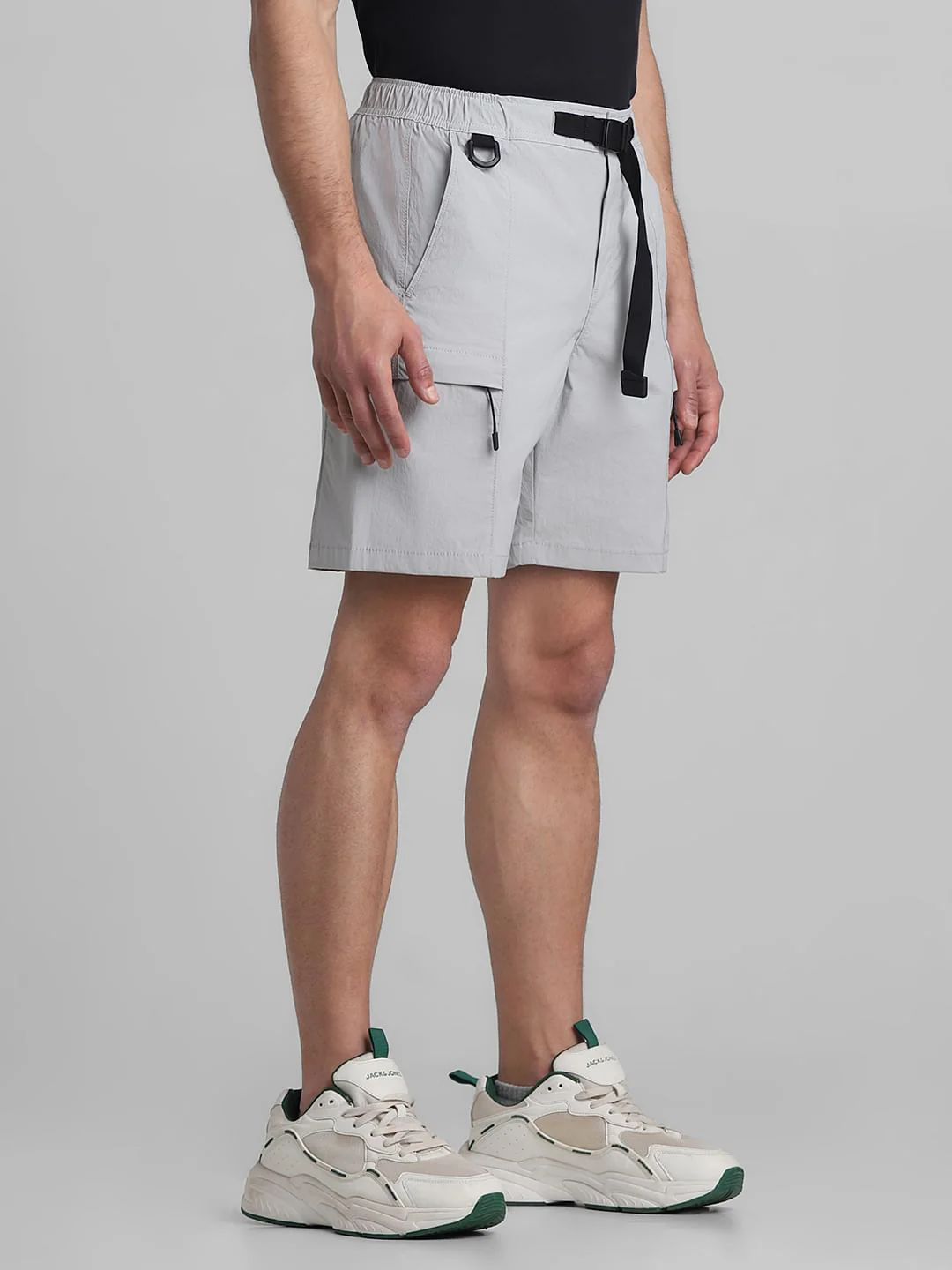 Grey Low Rise Cargo Shorts - Image 2