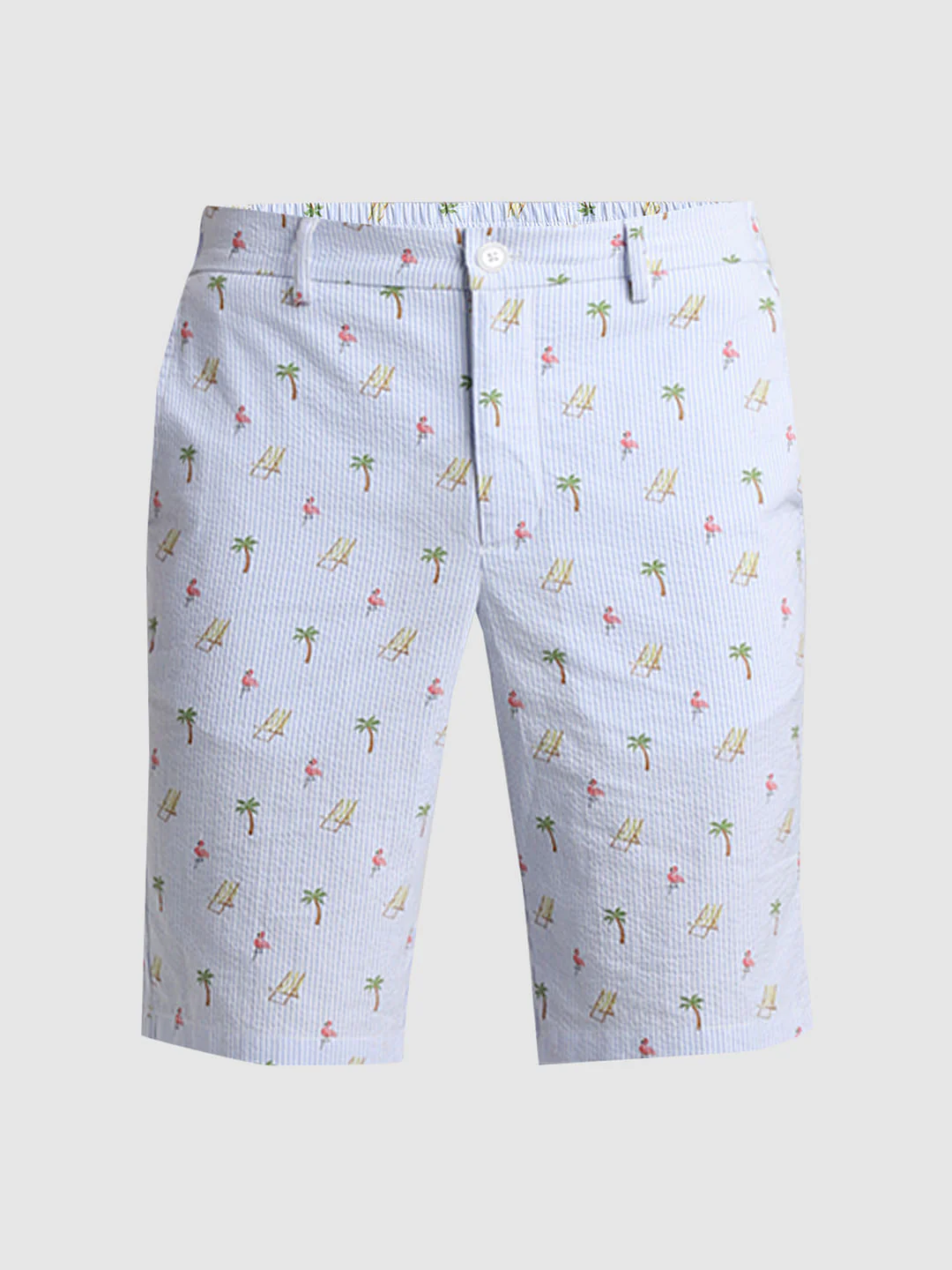 Blue Mid Rise Seersucker Shorts - Image 7
