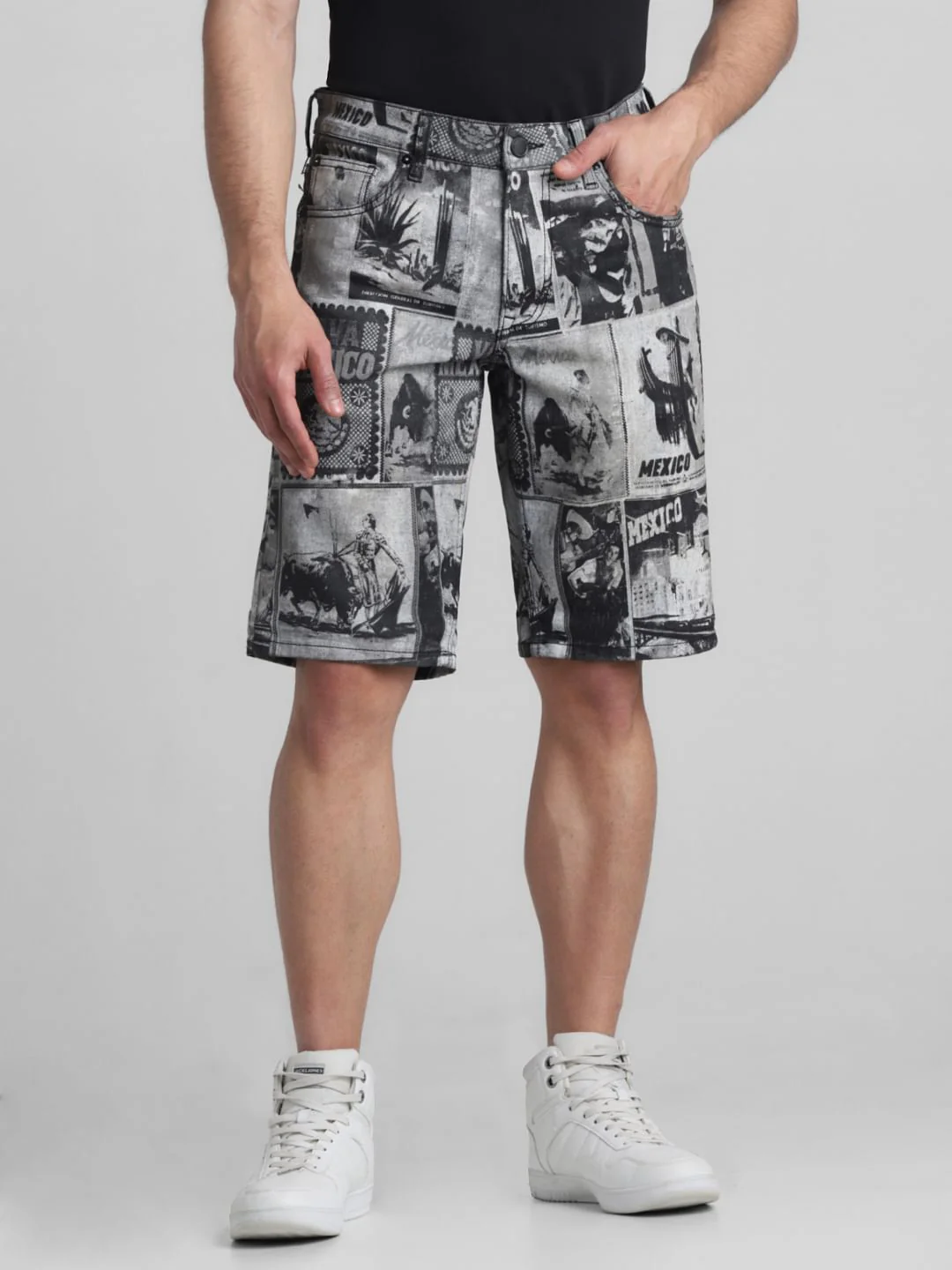 Black Printed Co-ord Set Denim Shorts