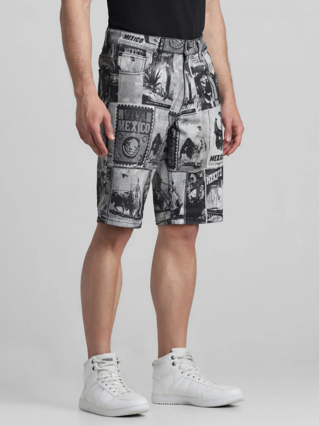Black Printed Co-ord Set Denim Shorts - Image 2