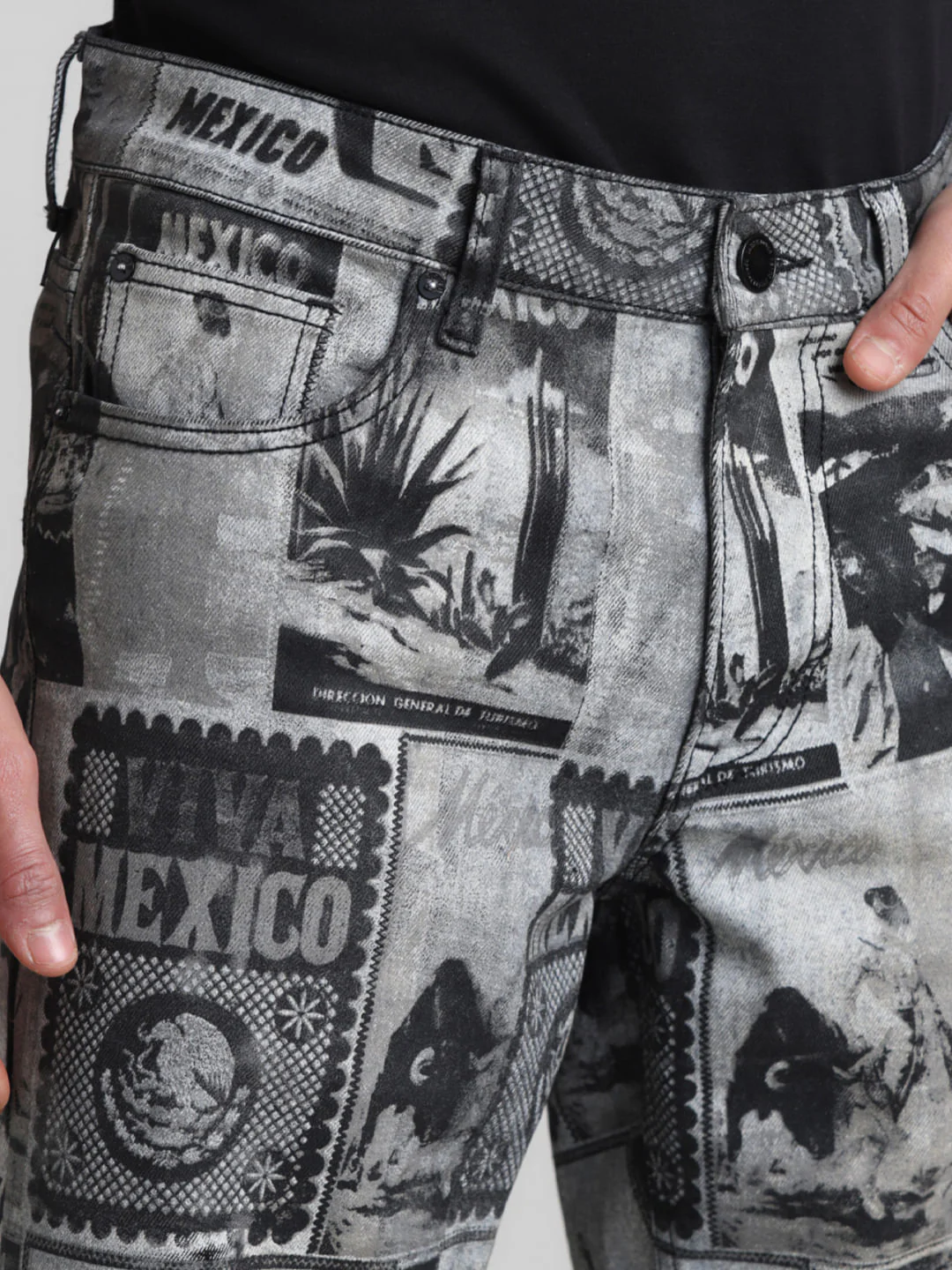 Black Printed Co-ord Set Denim Shorts - Image 4