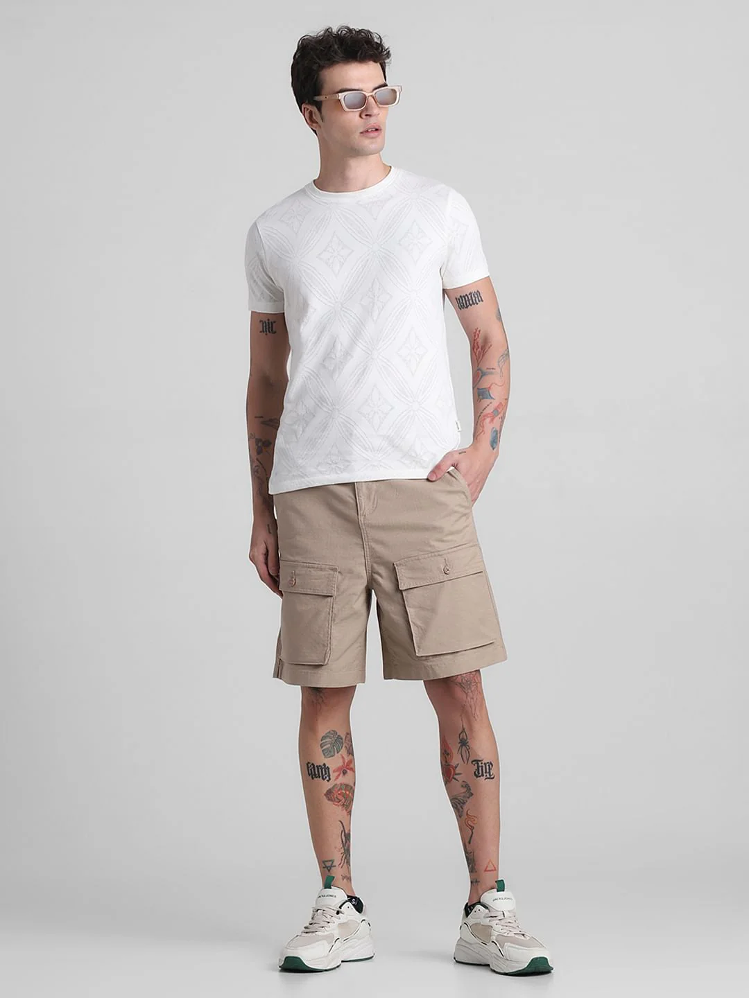 Khaki Low Rise Slim Fit Cargo Shorts - Image 6