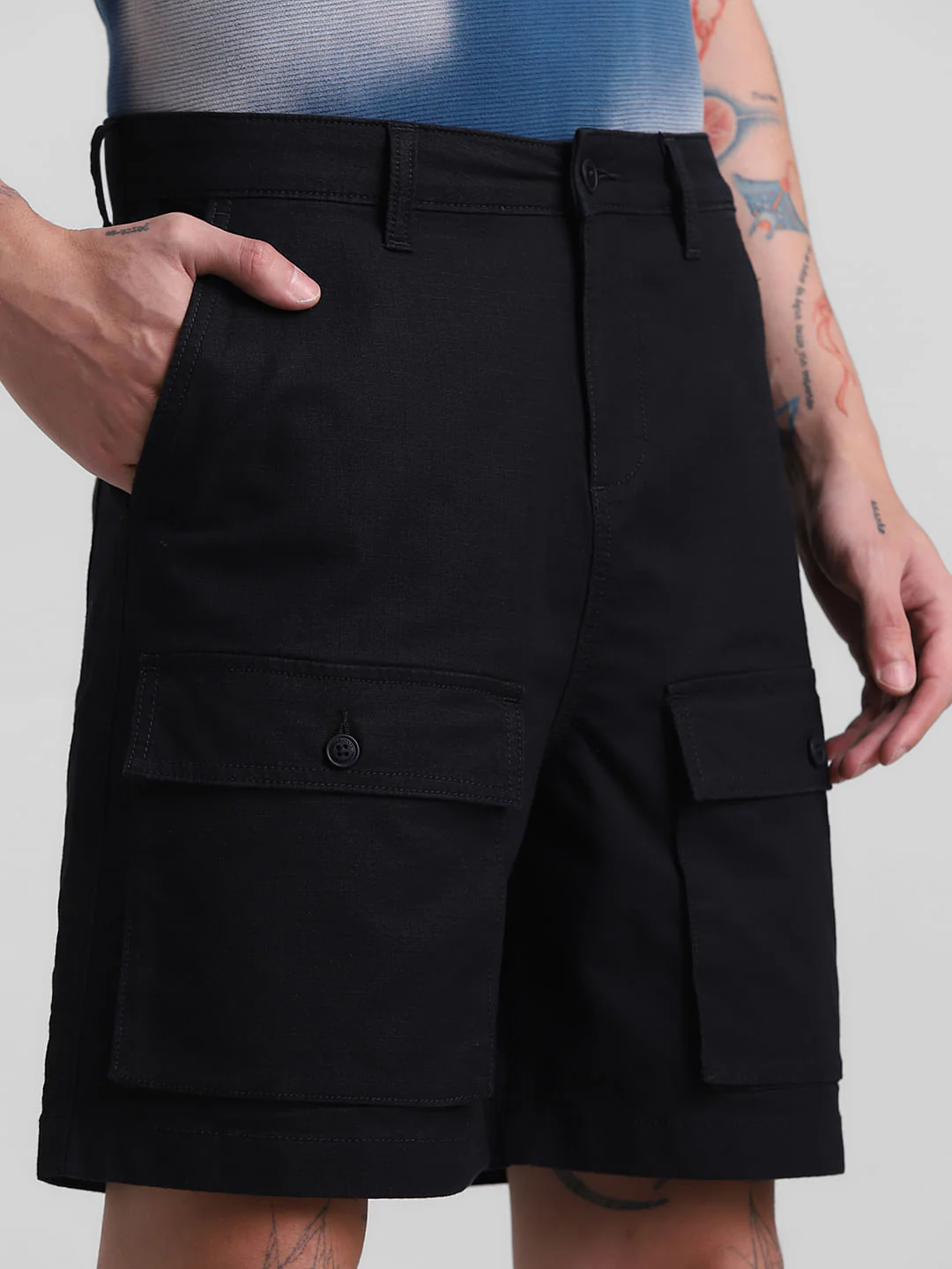 Black Low Rise Slim Fit Cargo Shorts - Image 4