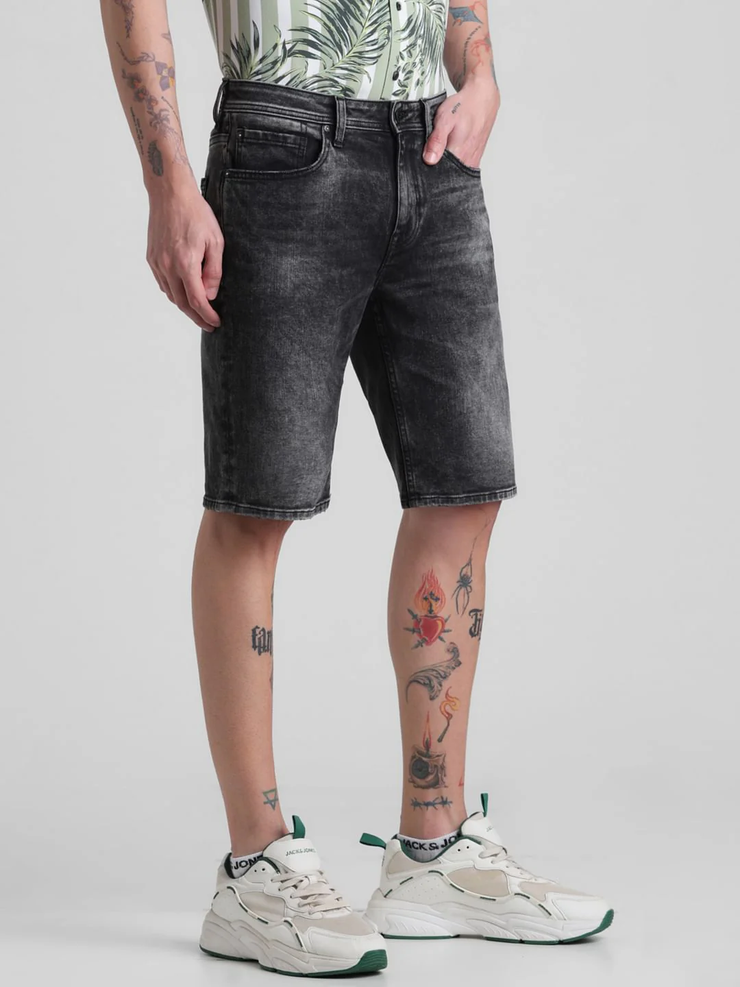 Black Low Rise Washed Denim Shorts - Image 2