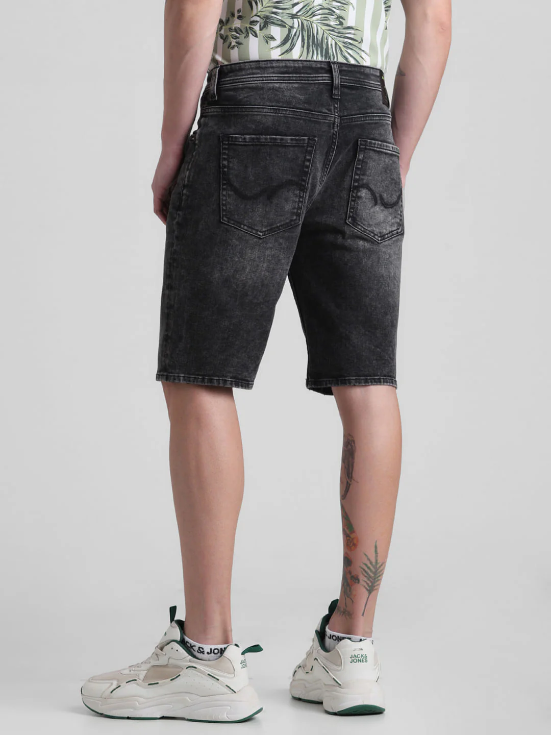 Black Low Rise Washed Denim Shorts - Image 3