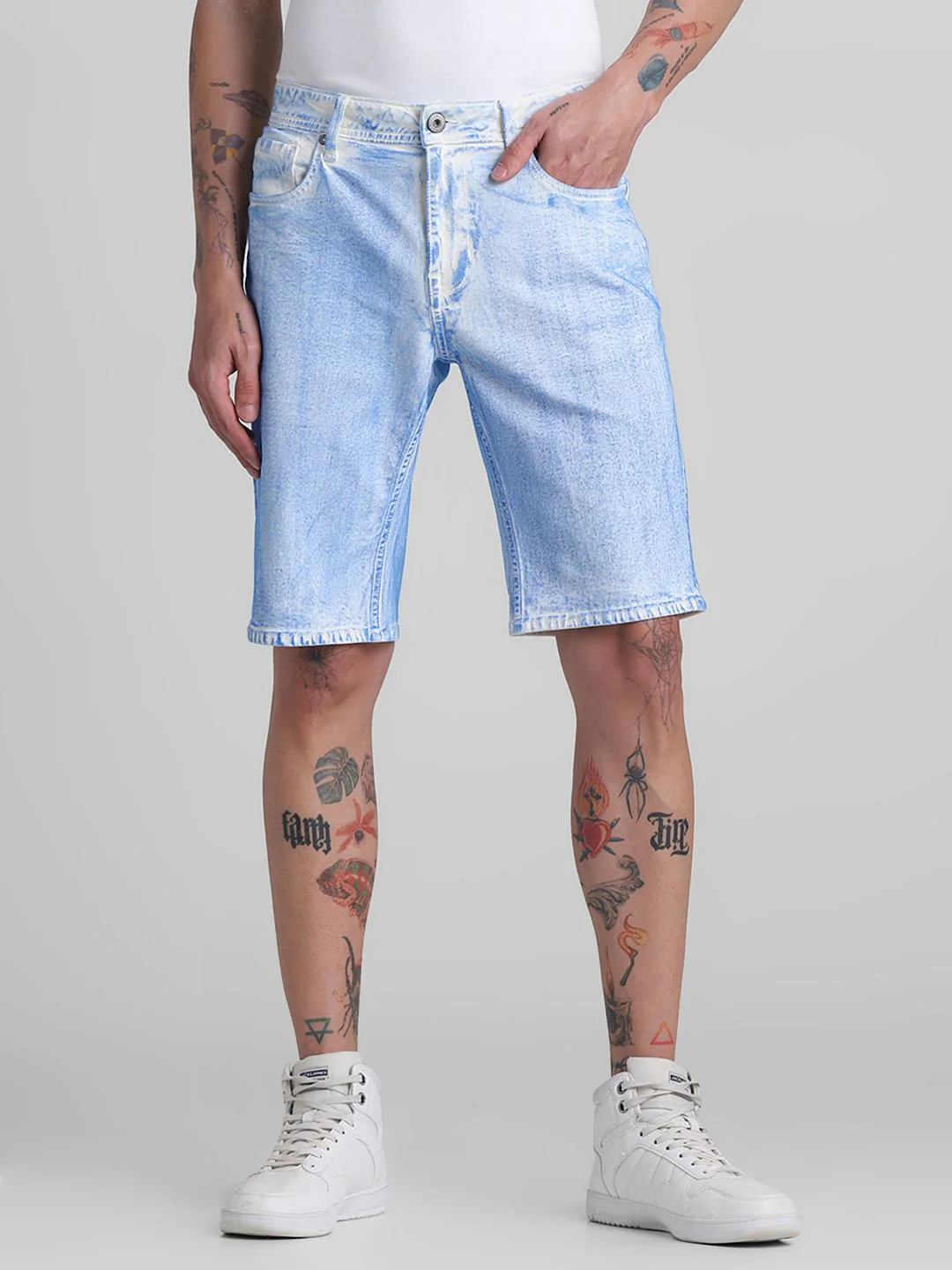 White Washed Co-ord Set Denim Shorts