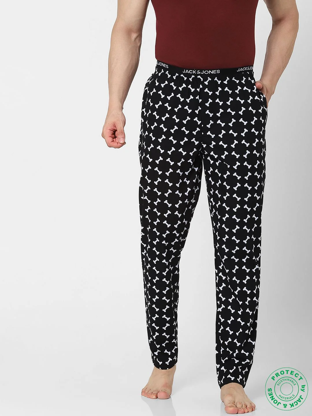 Black Mid Rise Printed Pyjamas - Image 2