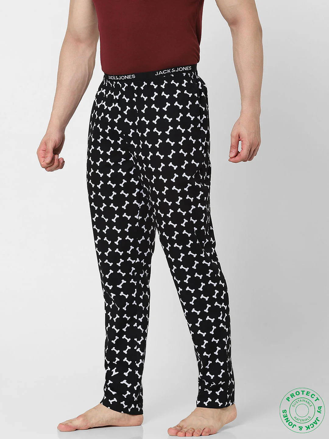 Black Mid Rise Printed Pyjamas - Image 3