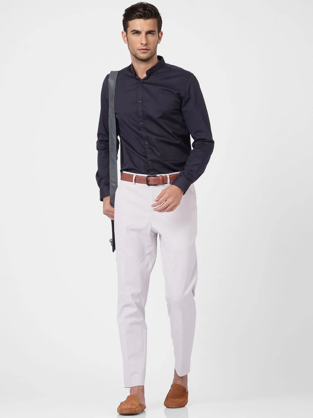 Grey Mid Rise Regular Fit Trousers