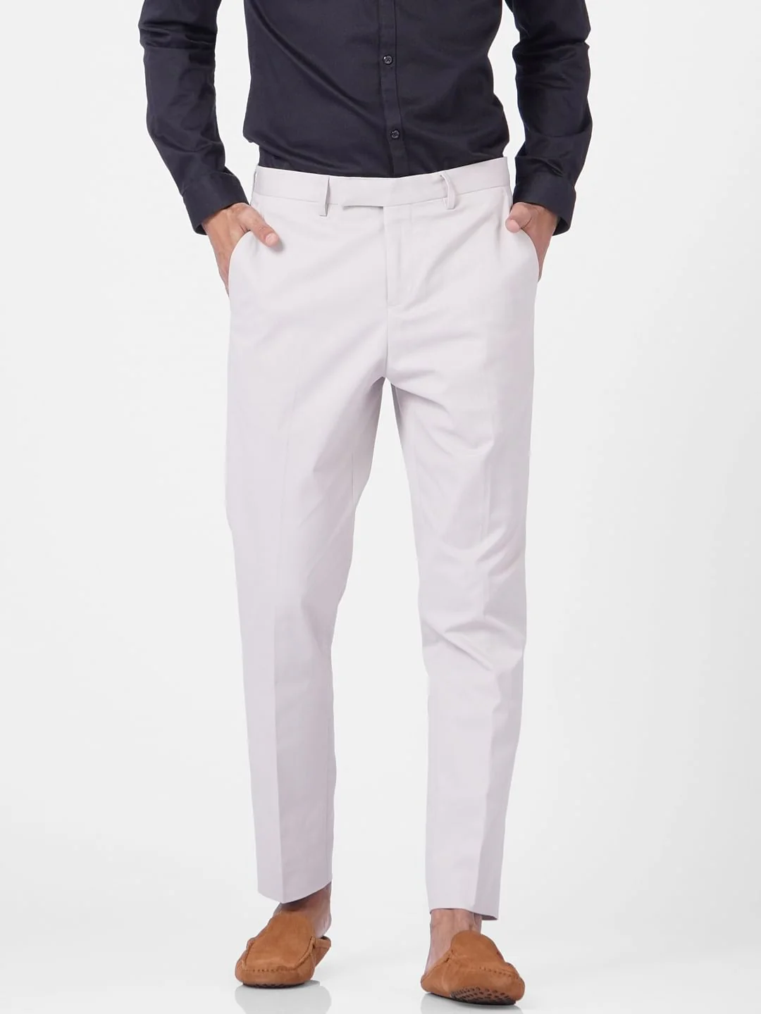 Grey Mid Rise Regular Fit Trousers - Image 2
