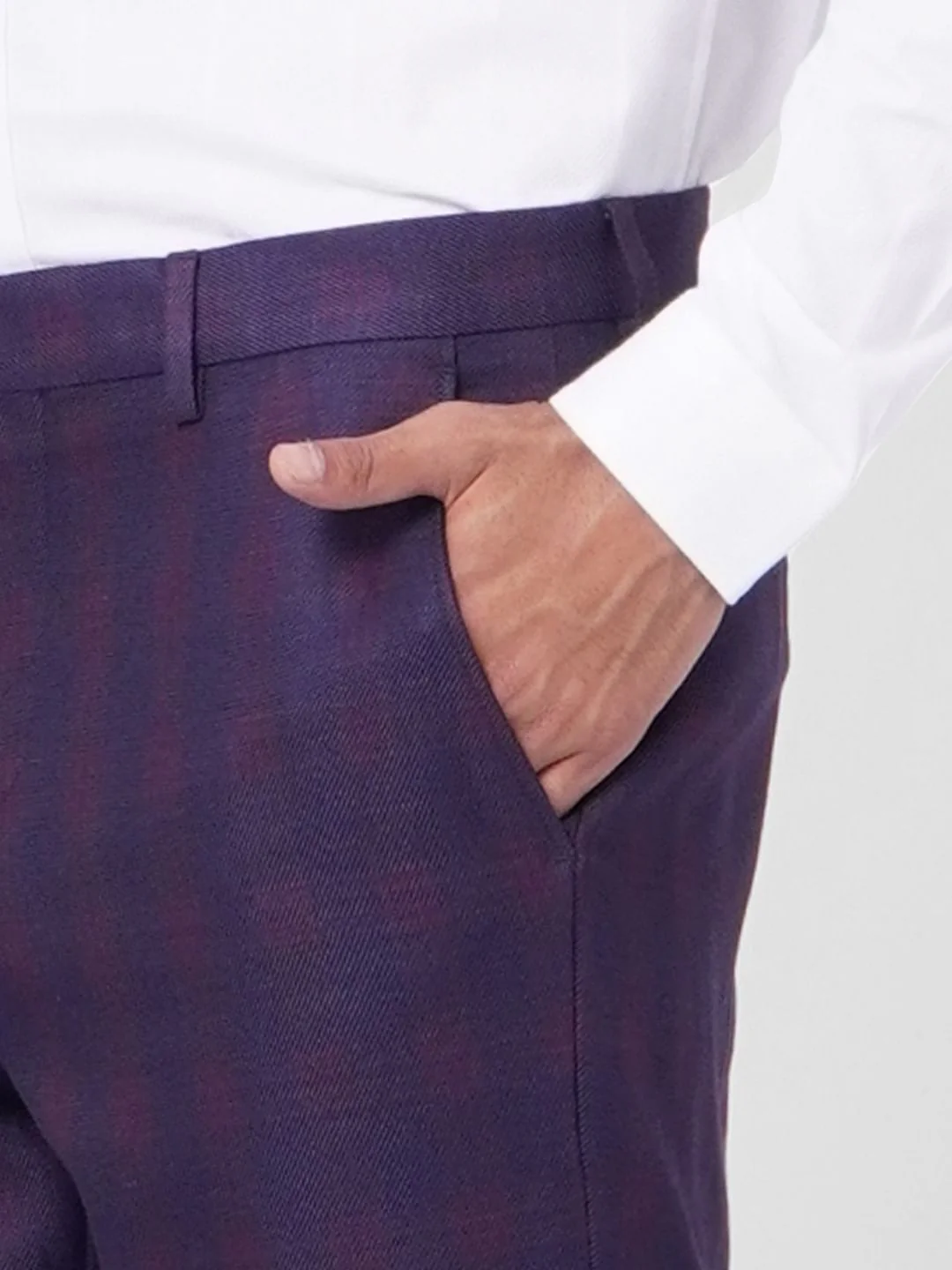 Purple Mid Rise Check Linen Trousers - Image 5