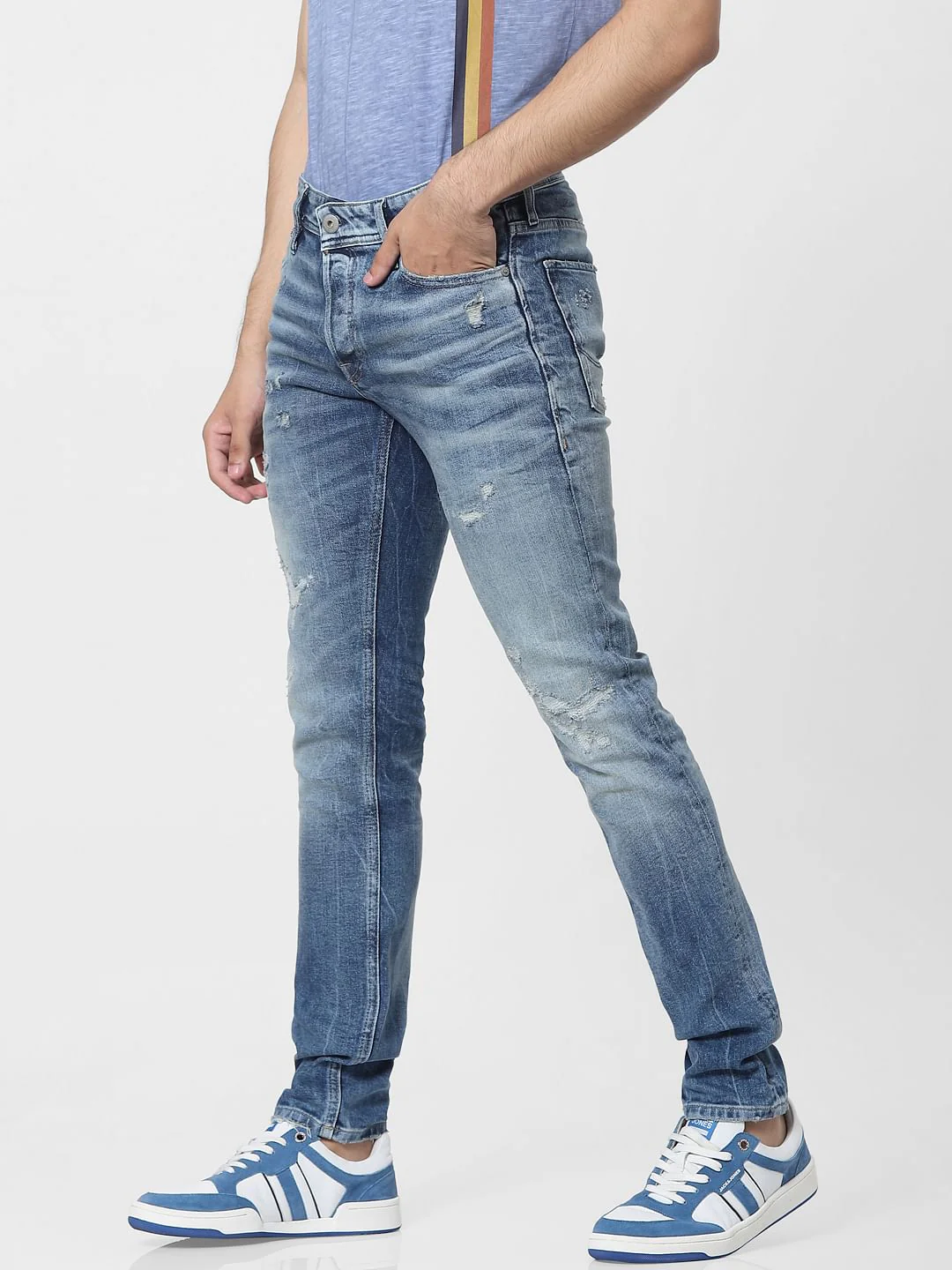 Blue Low Rise Glenn Ripped Slim Jeans - Image 3