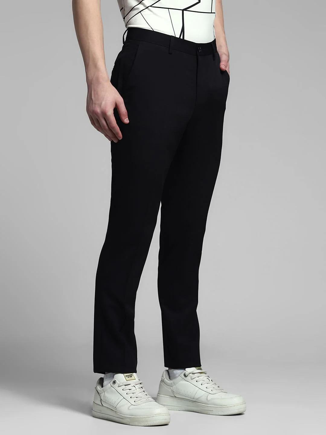 Black Mid Rise Slim Fit Trousers - Image 2