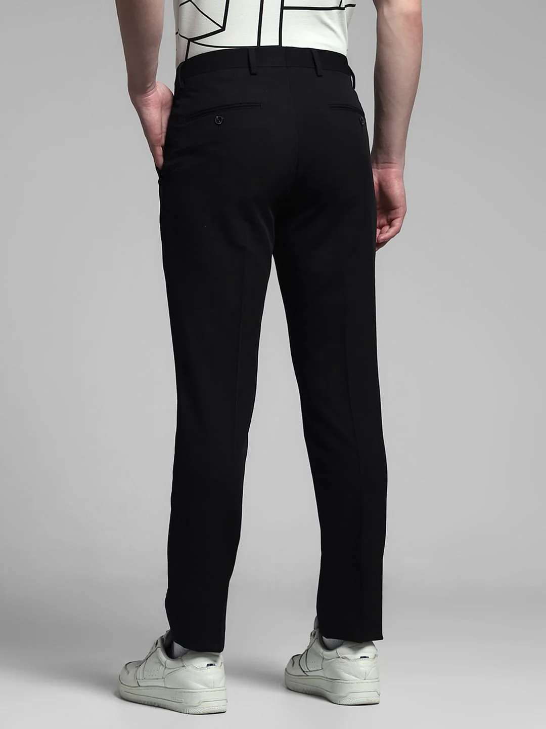 Black Mid Rise Slim Fit Trousers - Image 3