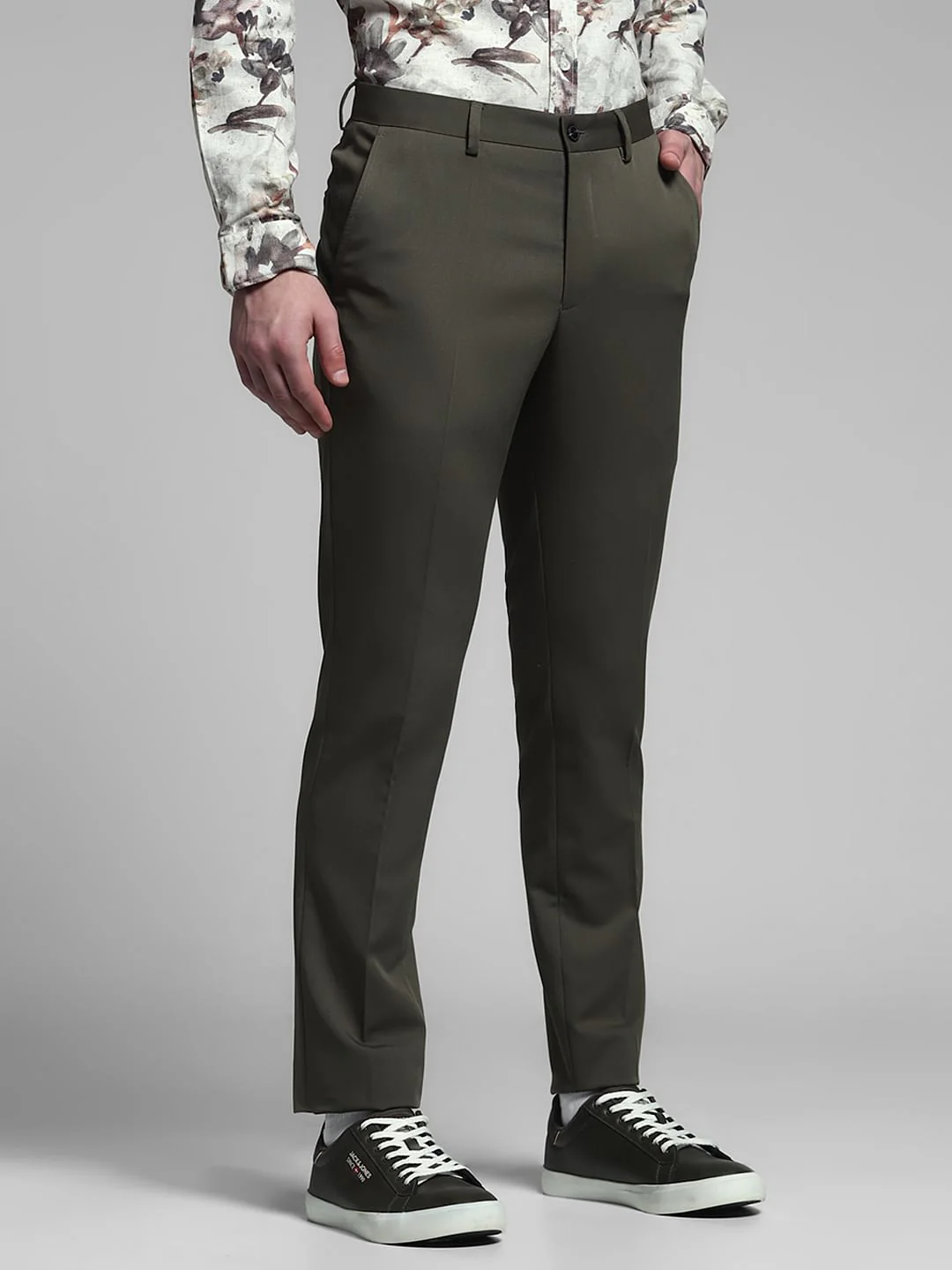 Green Mid Rise Slim Fit Trousers - Image 2