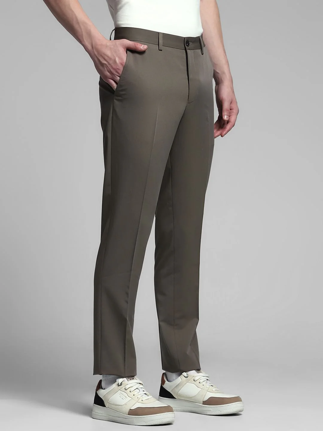 Grey Mid Rise Slim Fit Trousers - Image 2