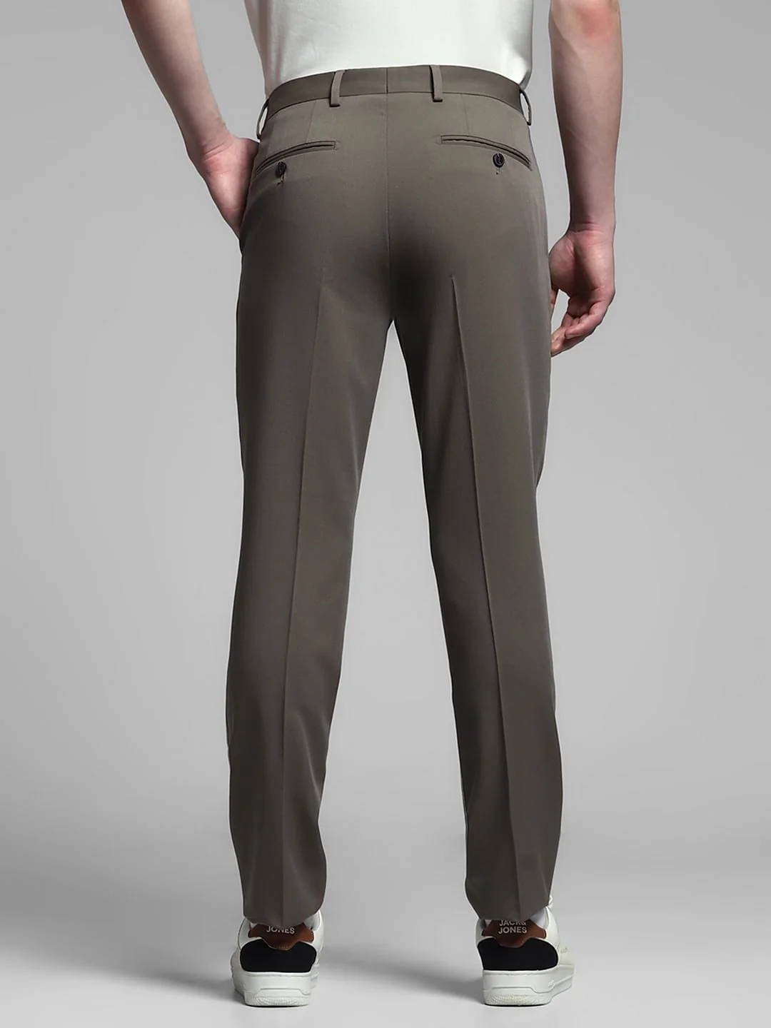 Grey Mid Rise Slim Fit Trousers - Image 3