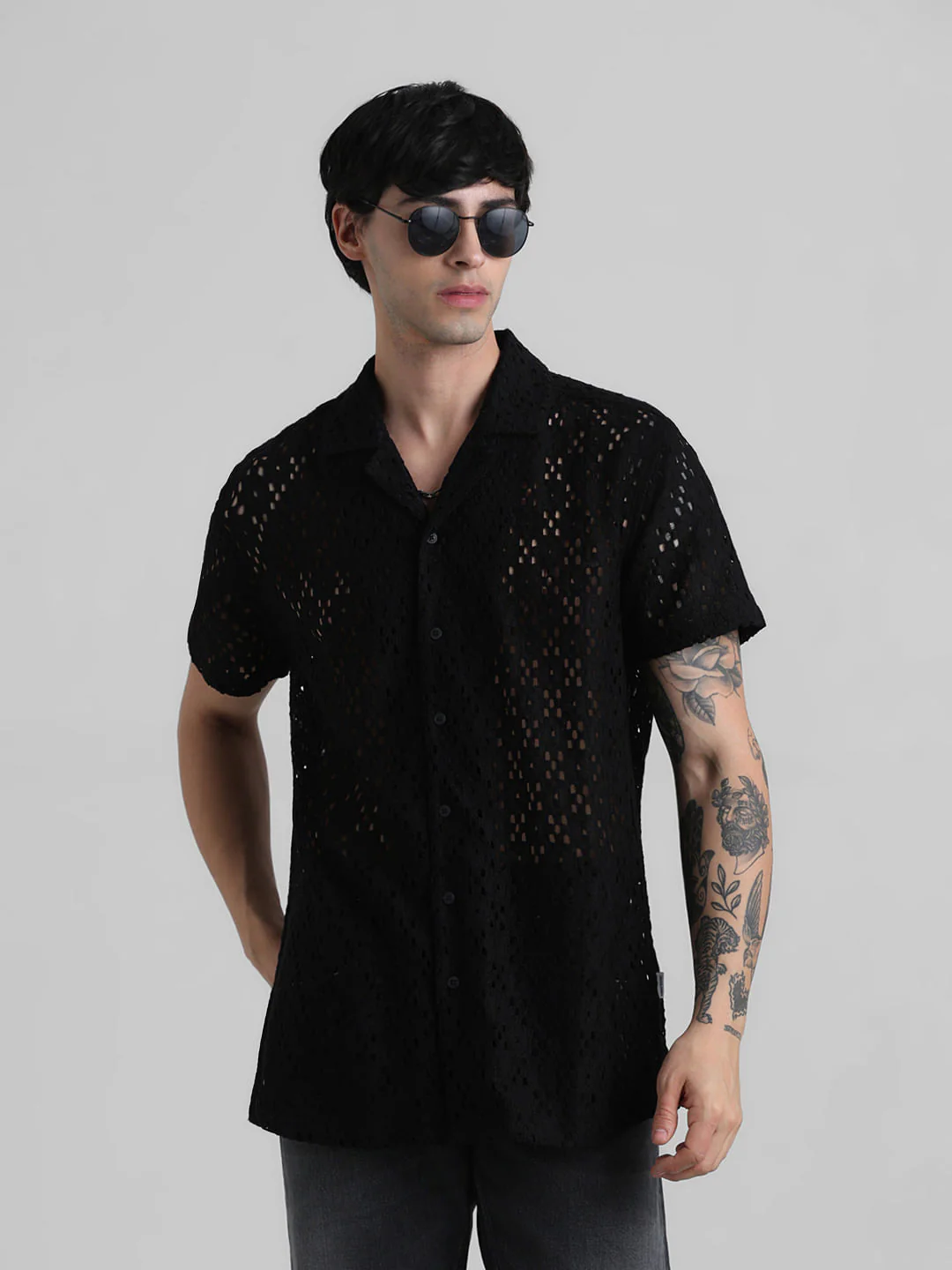 Black Cut-Out Short Sleeves Shirt
