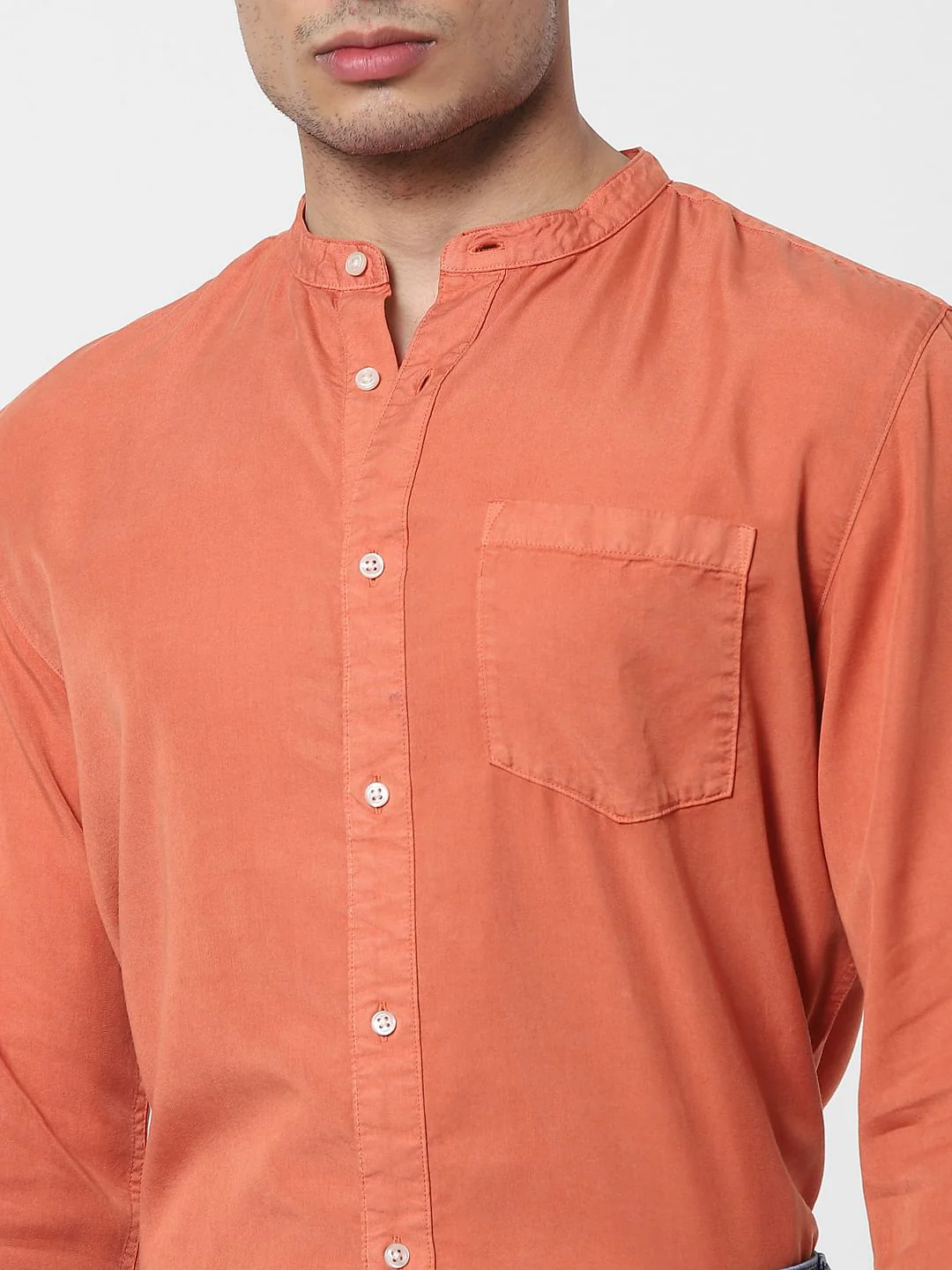Orange Mandarin Collar Full Sleeves Shirt - Image 5