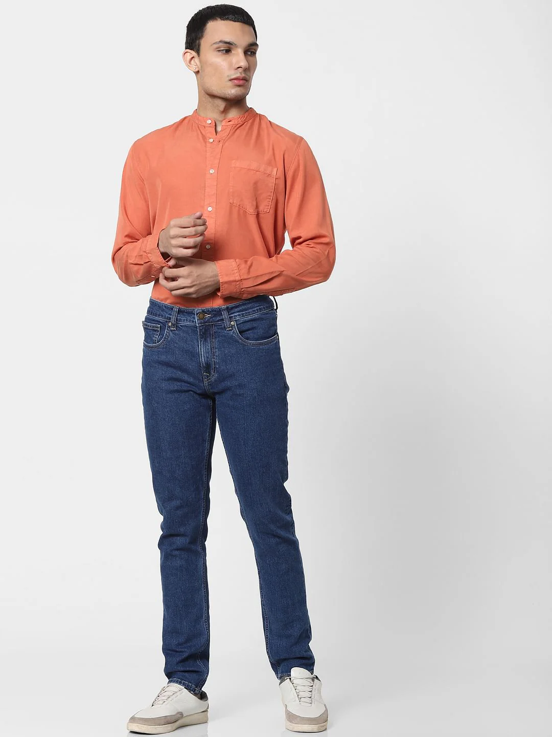 Orange Mandarin Collar Full Sleeves Shirt - Image 6