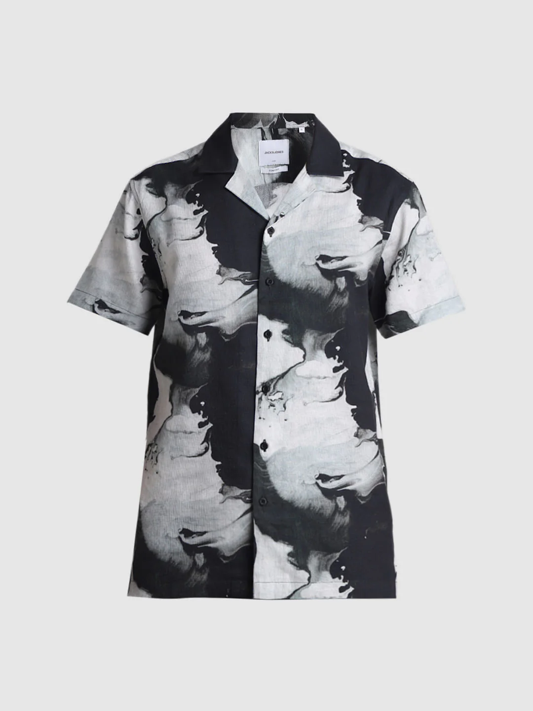 Black Abstract Print Short Sleeves Shirt - Image 7