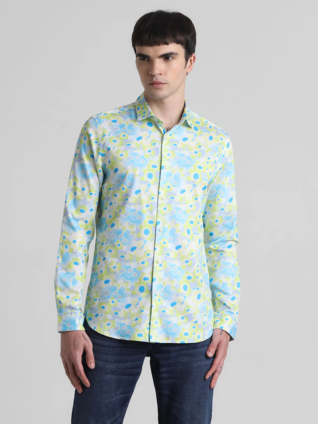 Green Floral Full Sleeves Shirt - Image 2