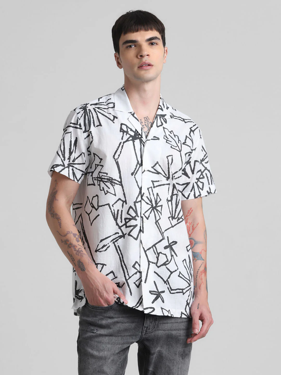 White Printed Short Sleeves Shirt - Image 2