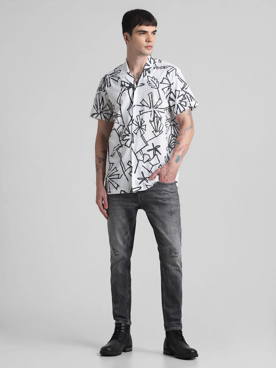 White Printed Short Sleeves Shirt - Image 6