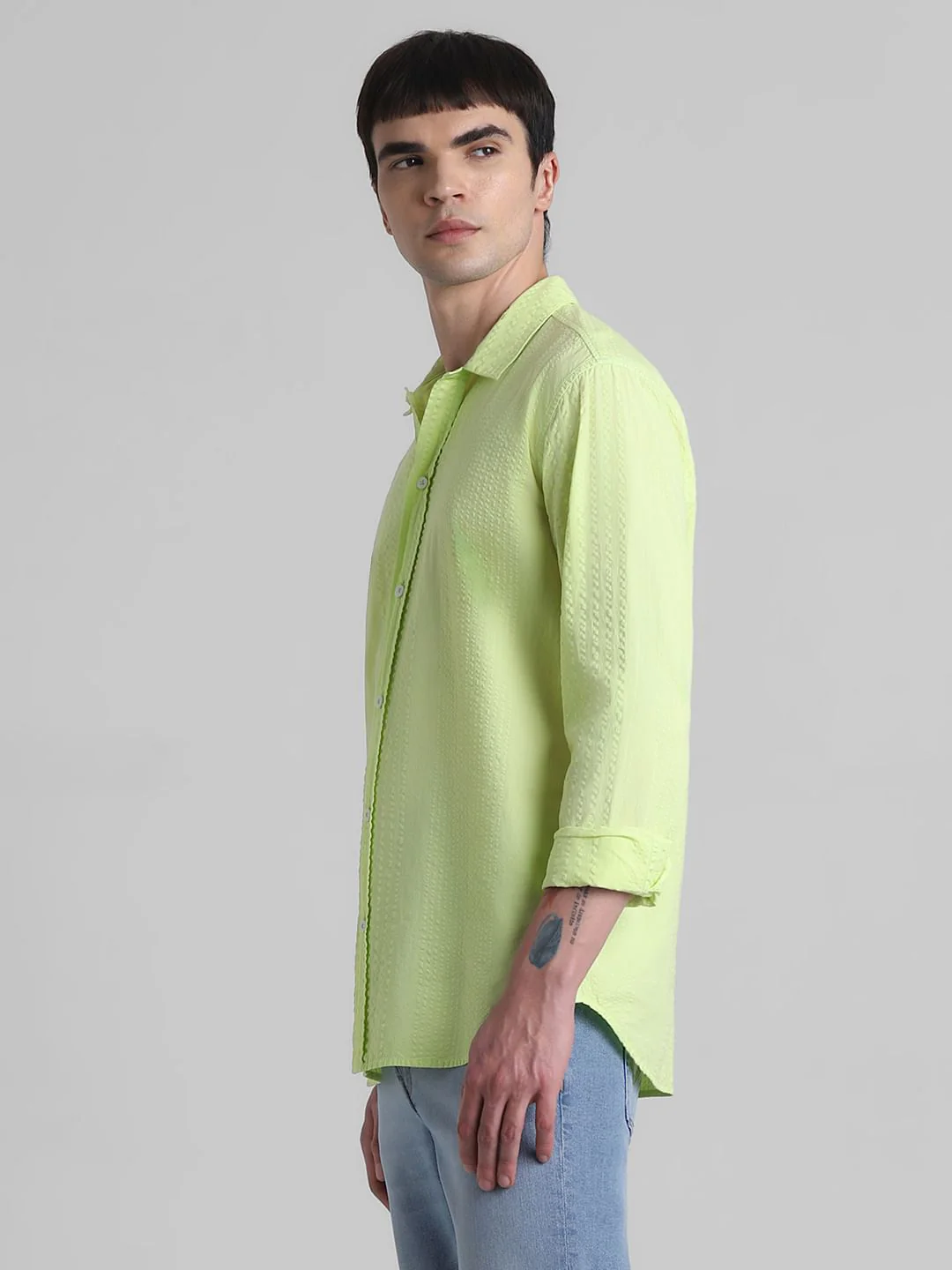 Lime Green Cotton Full Sleeves Shirt - Image 3