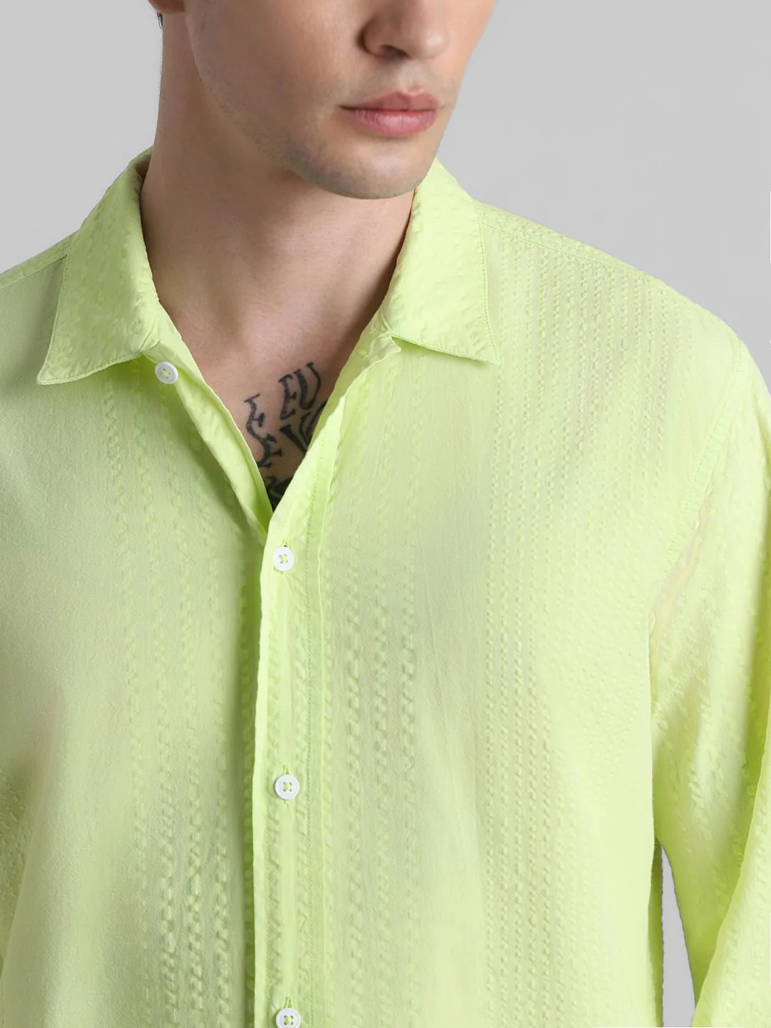 Lime Green Cotton Full Sleeves Shirt - Image 5