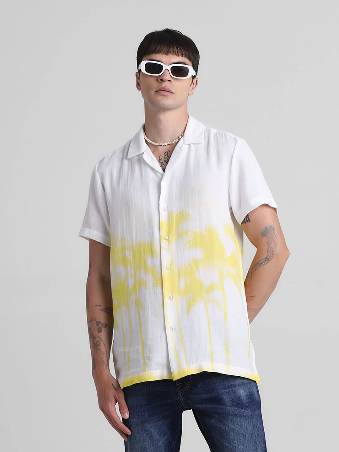 White Palm Tree Printed Shirt
