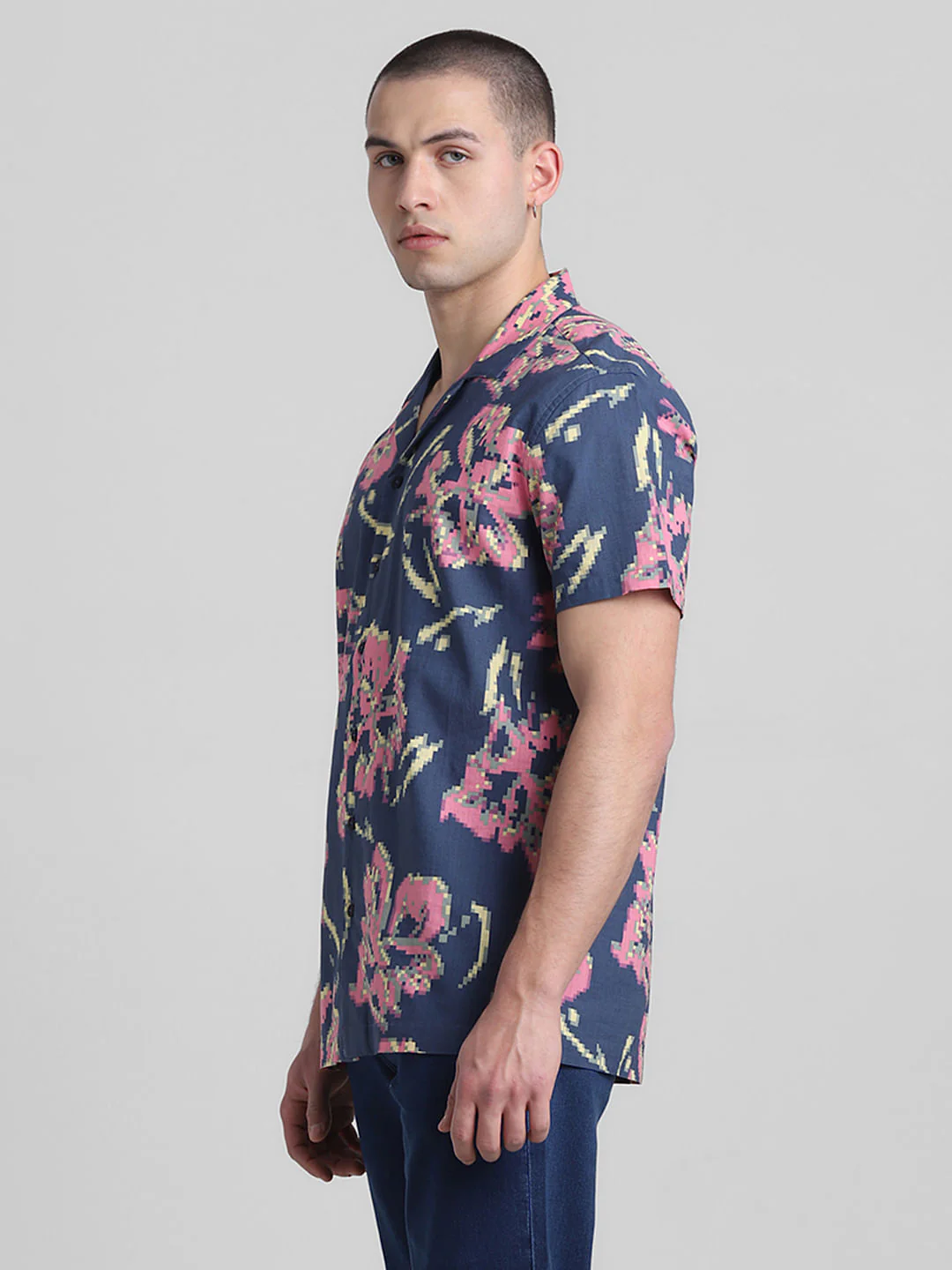 Blue Printed Short Sleeves Shirt - Image 3