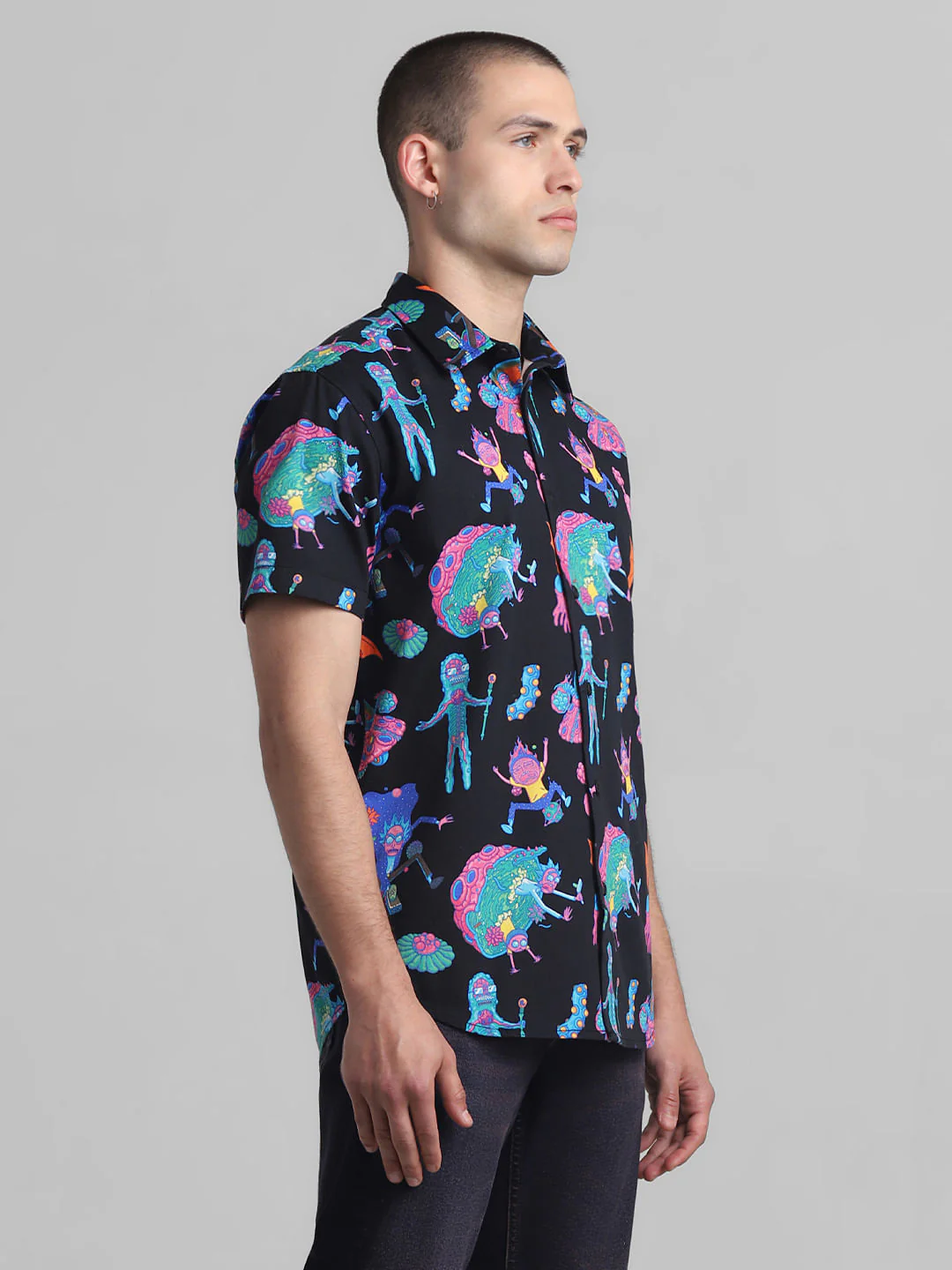 RICK & MORTY Black Printed Short Sleeves Shirt - Image 3