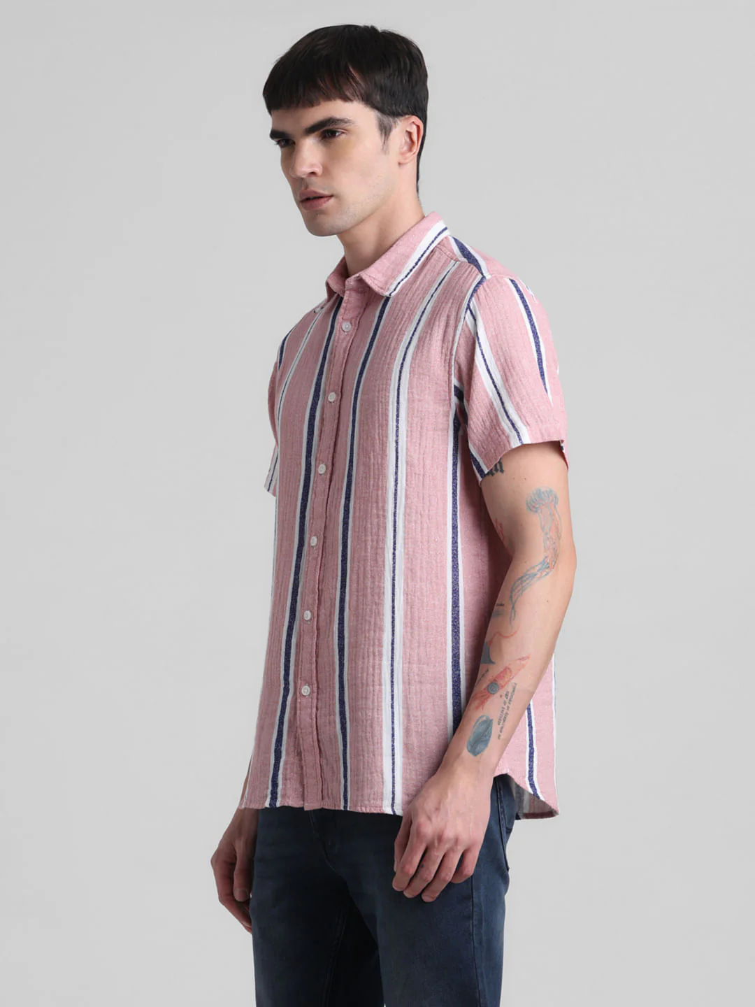 Pink Striped Short Sleeves Shirt - Image 3