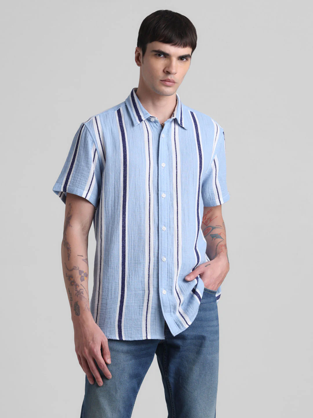 Blue Striped Short Sleeves Shirt - Image 2