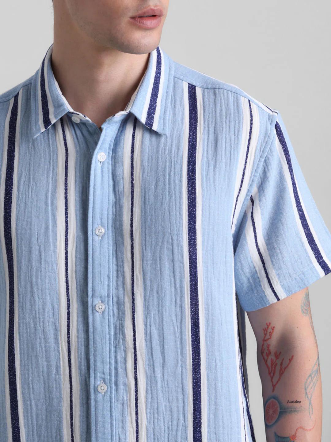 Blue Striped Short Sleeves Shirt - Image 5