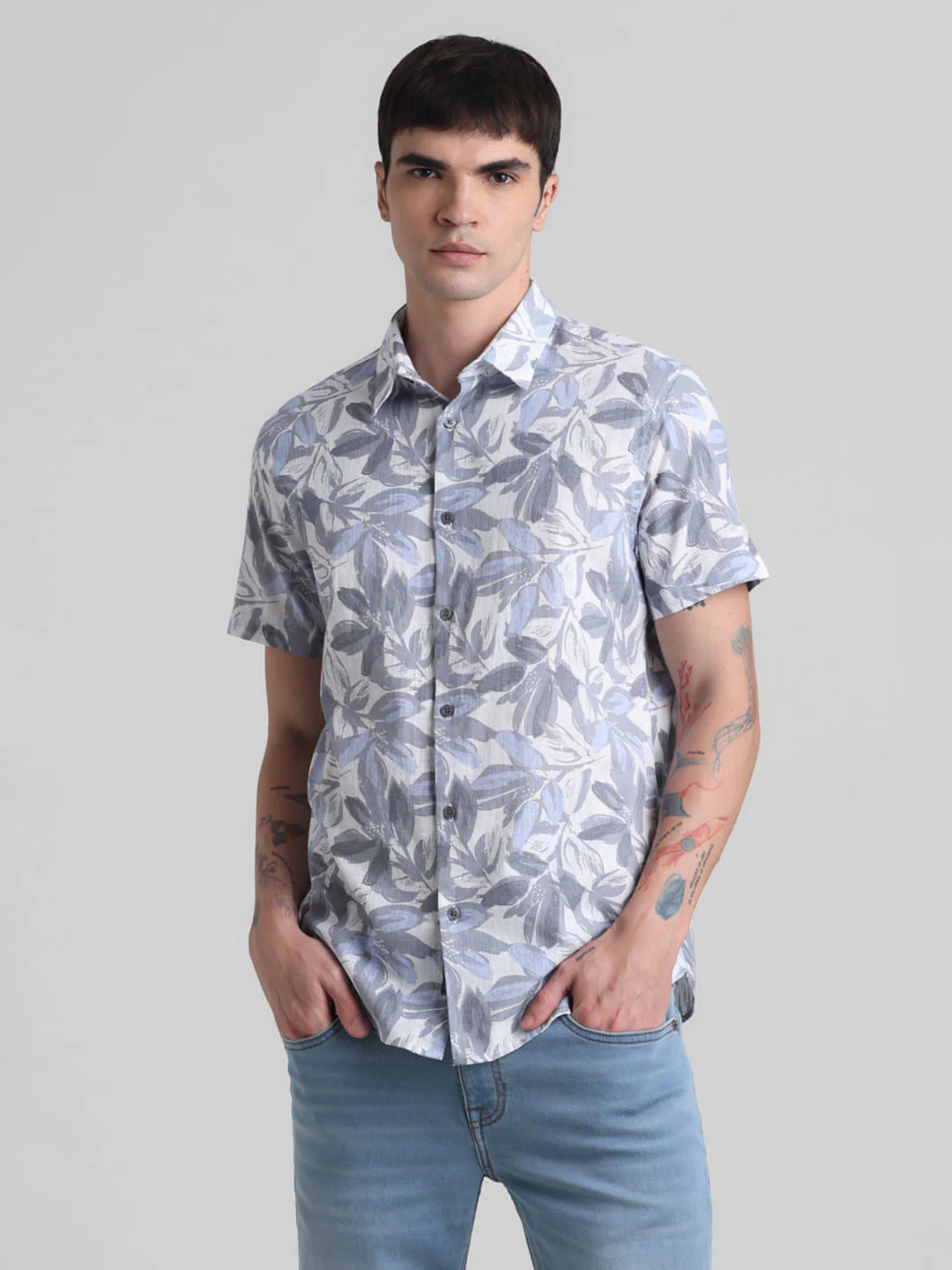 Grey Floral Short Sleeves Shirt - Image 2