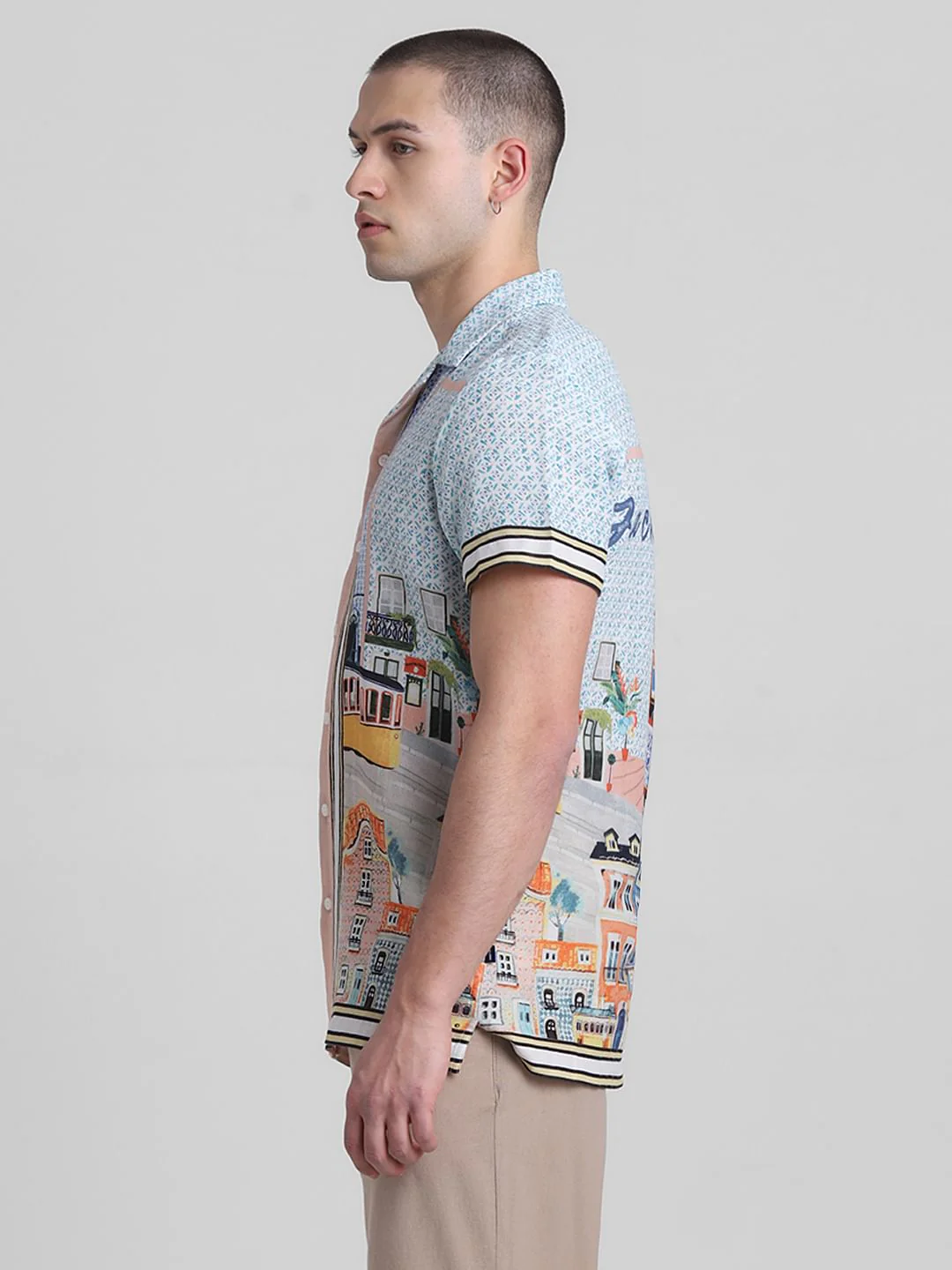 Blue Printed Short Sleeves Shirt - Image 3