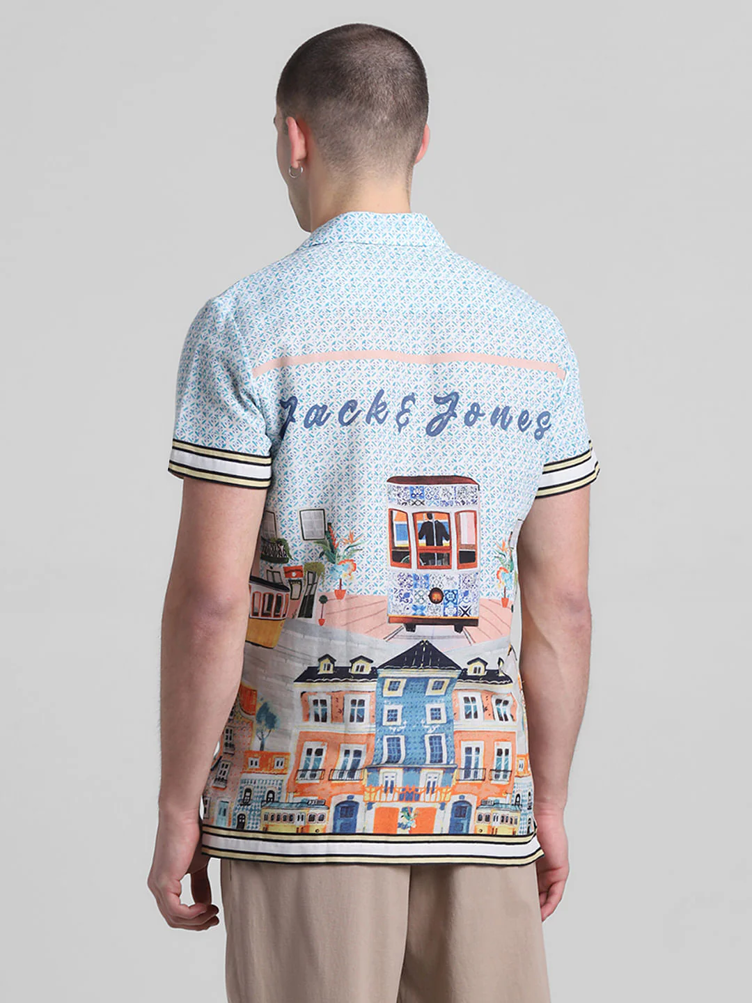 Blue Printed Short Sleeves Shirt - Image 4