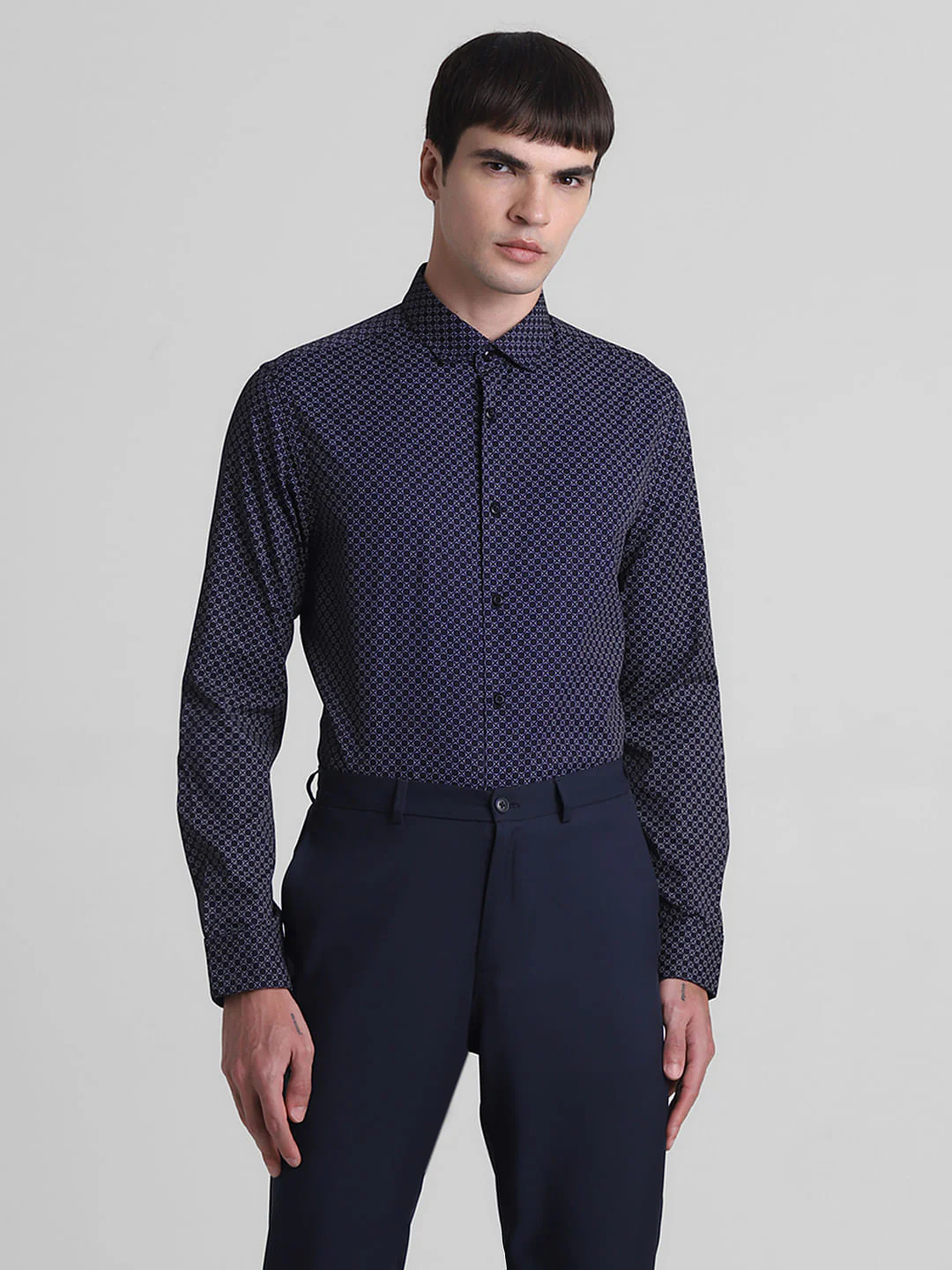 Navy Blue Printed Full Sleeves Shirt - Image 2