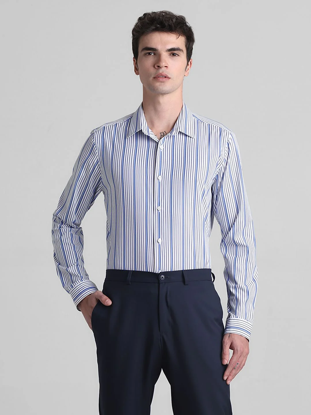 White Striped Full Sleeves Shirt - Image 2