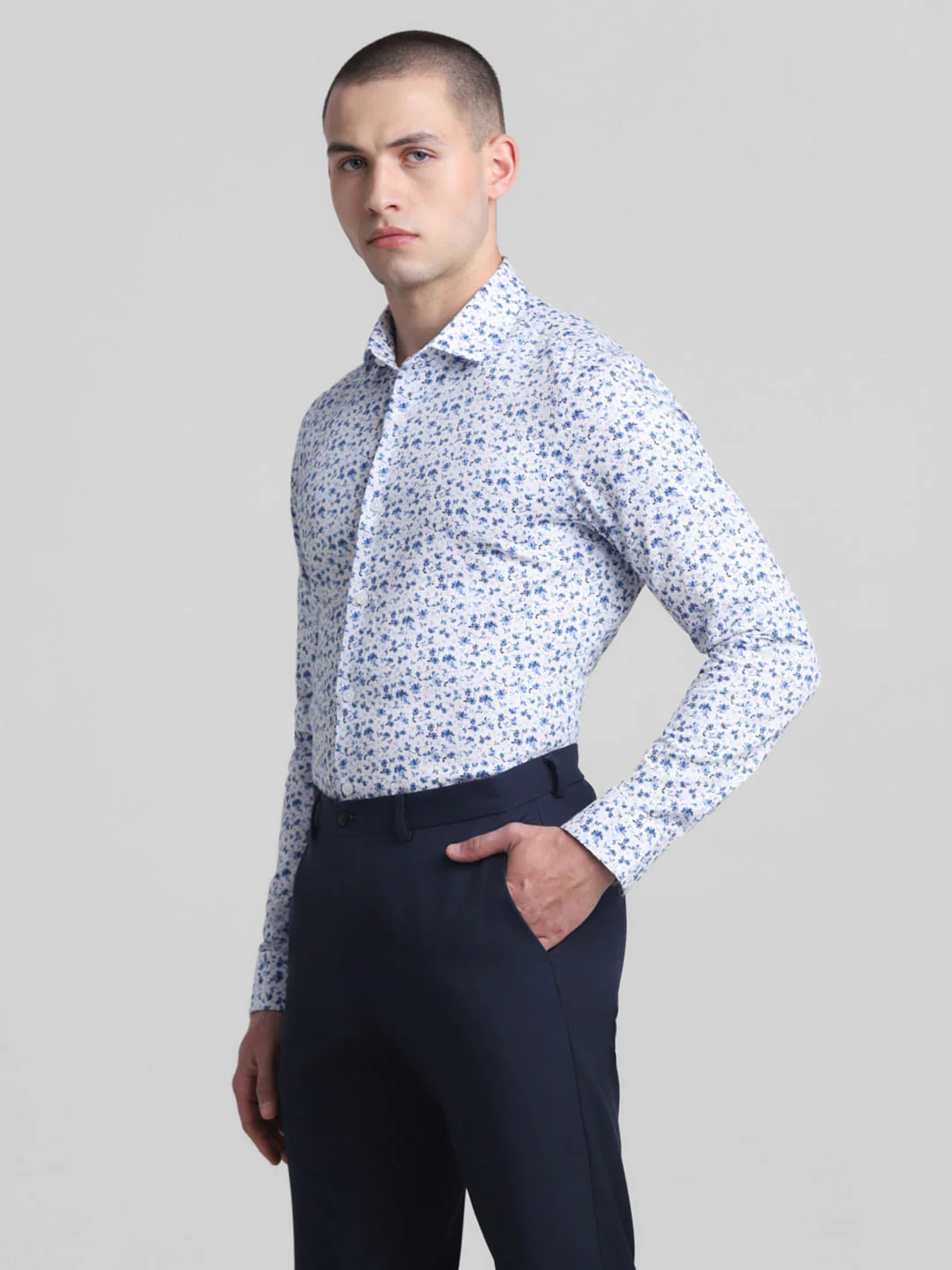 White Floral Print Full Sleeves Shirt - Image 3