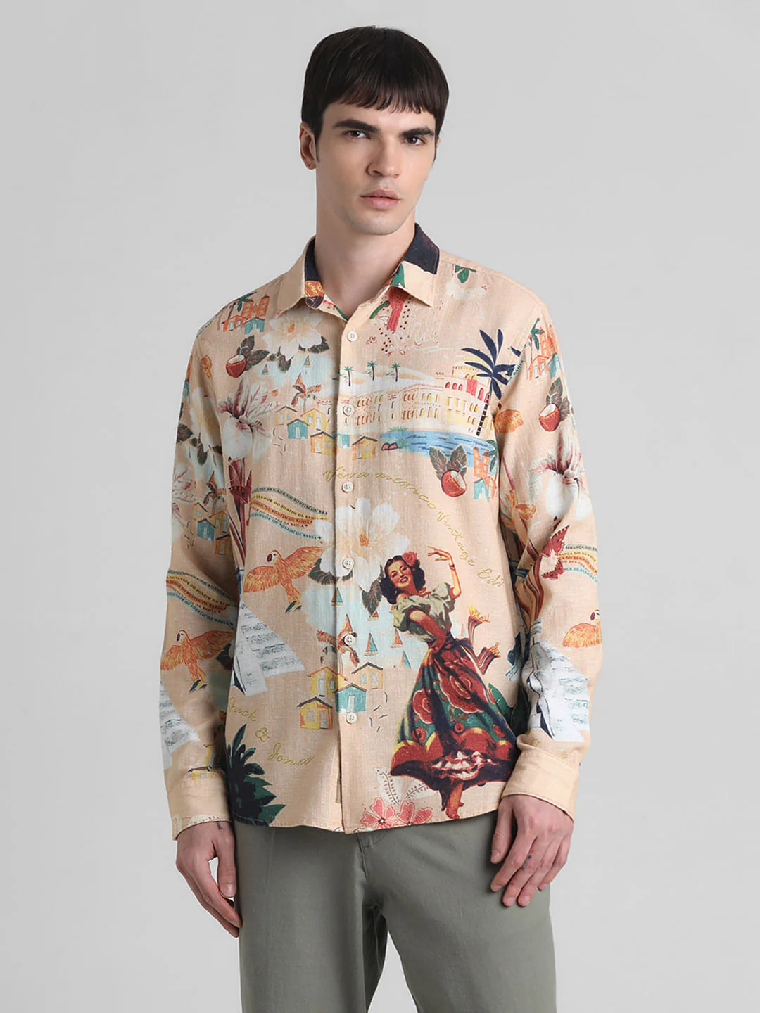 Peach Printed Full Sleeves Shirt - Image 2