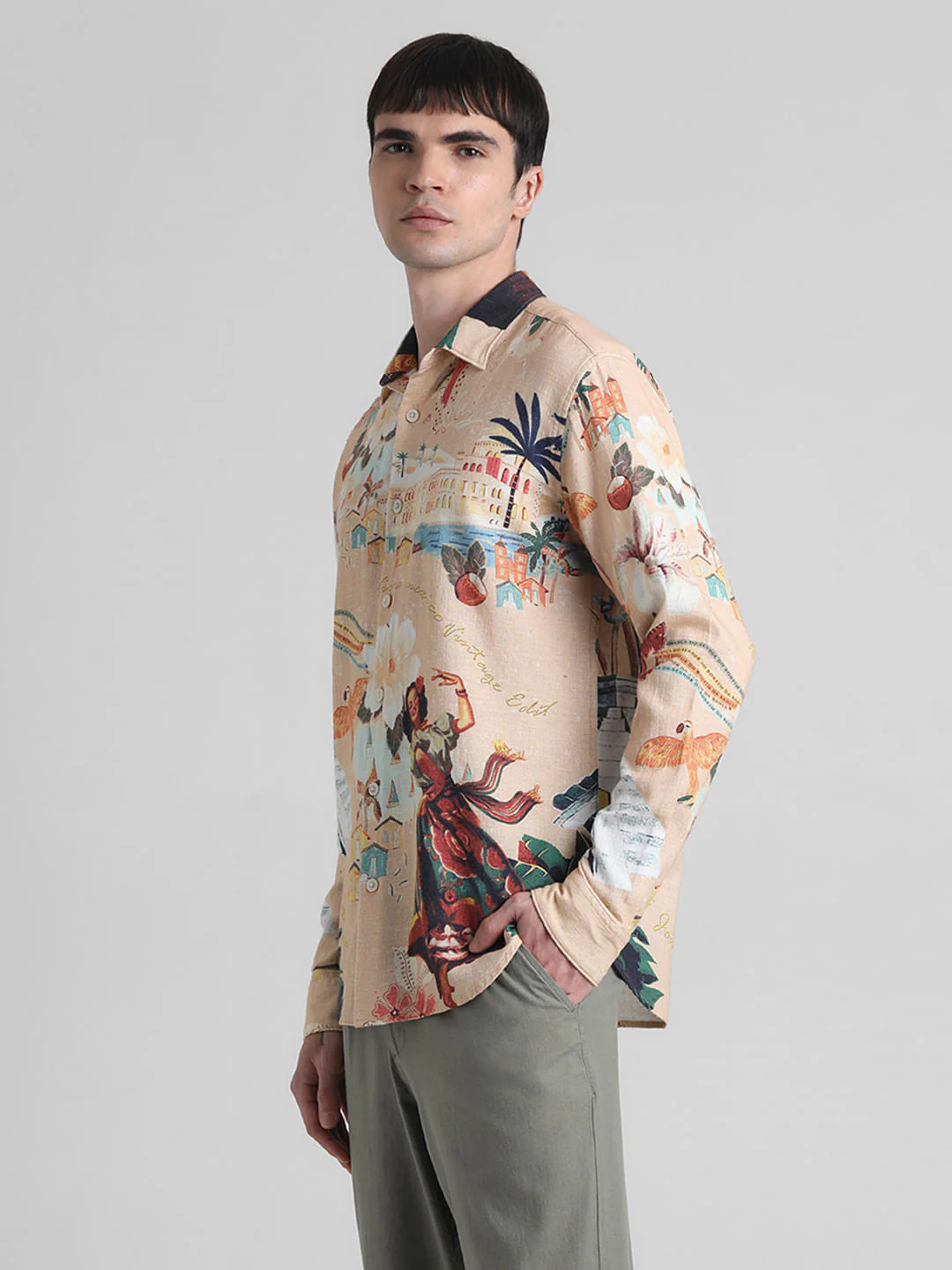 Peach Printed Full Sleeves Shirt - Image 3