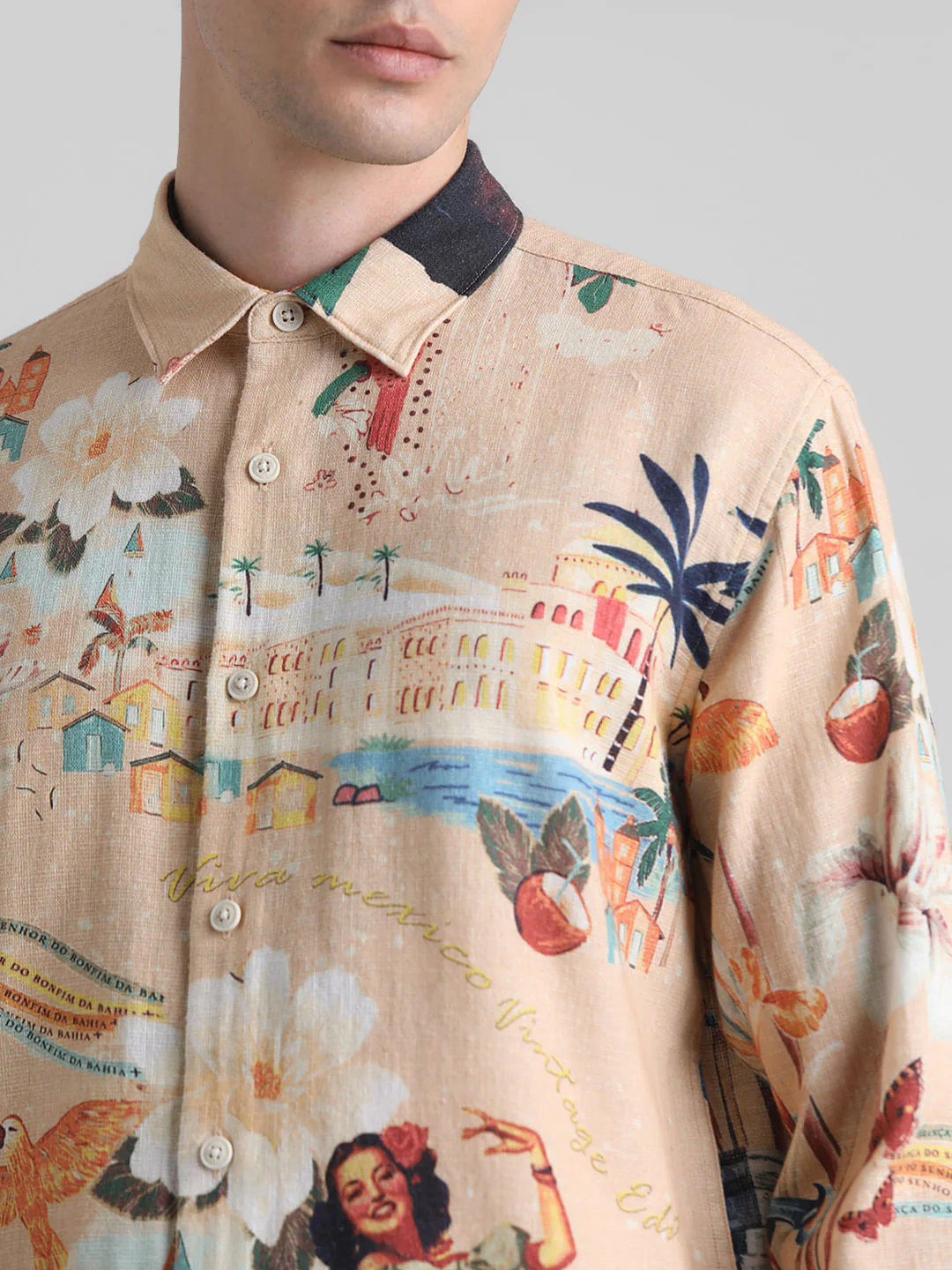 Peach Printed Full Sleeves Shirt - Image 5
