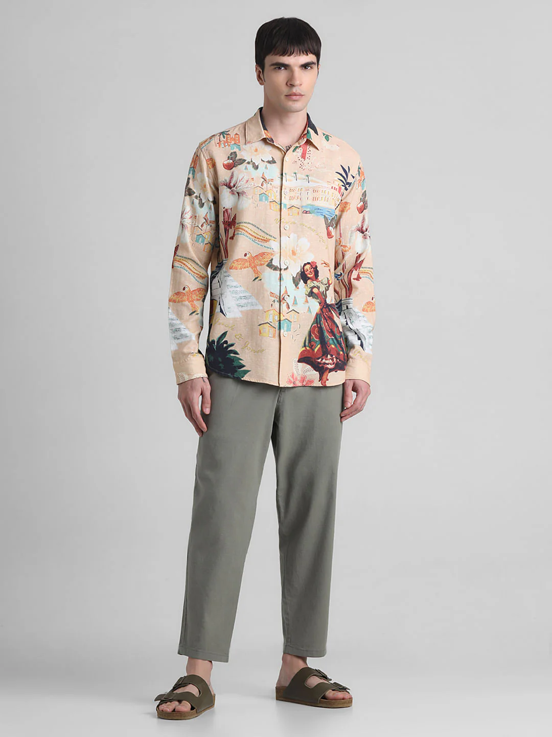 Peach Printed Full Sleeves Shirt - Image 6