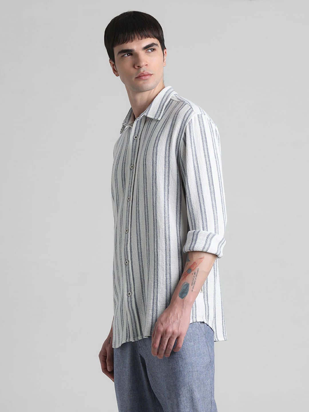 White Striped Dobby Full Sleeves Shirt - Image 3